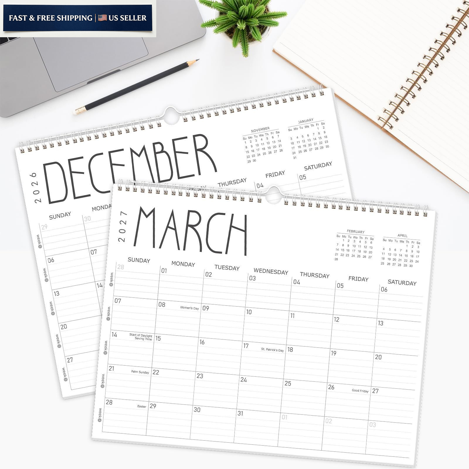 GuassLee Wall Calendar 2026, 2026-2027 14″x11″, Jun 12month