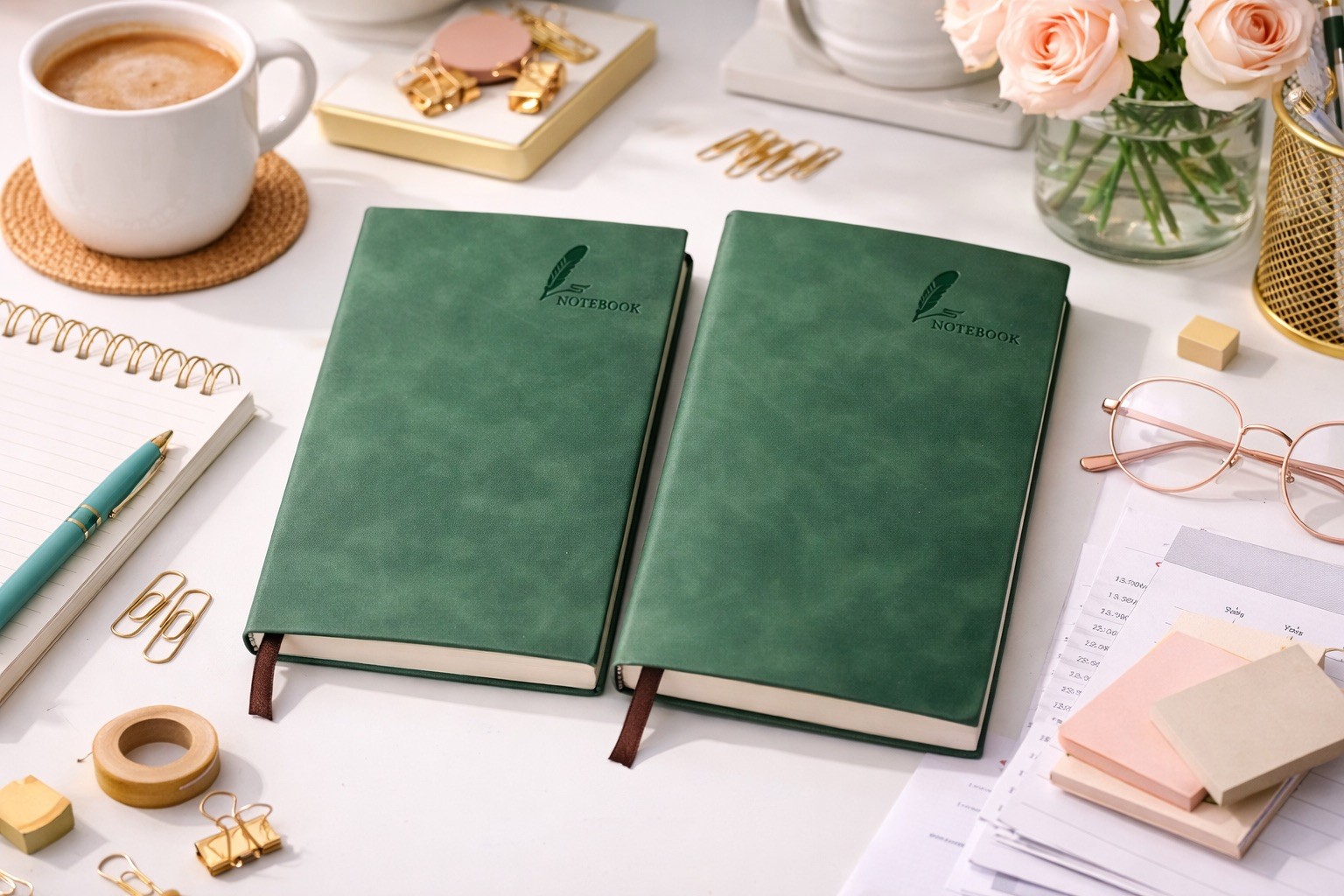Set of 2 Lined Notebook A5. Color Green. Free Shipping USA