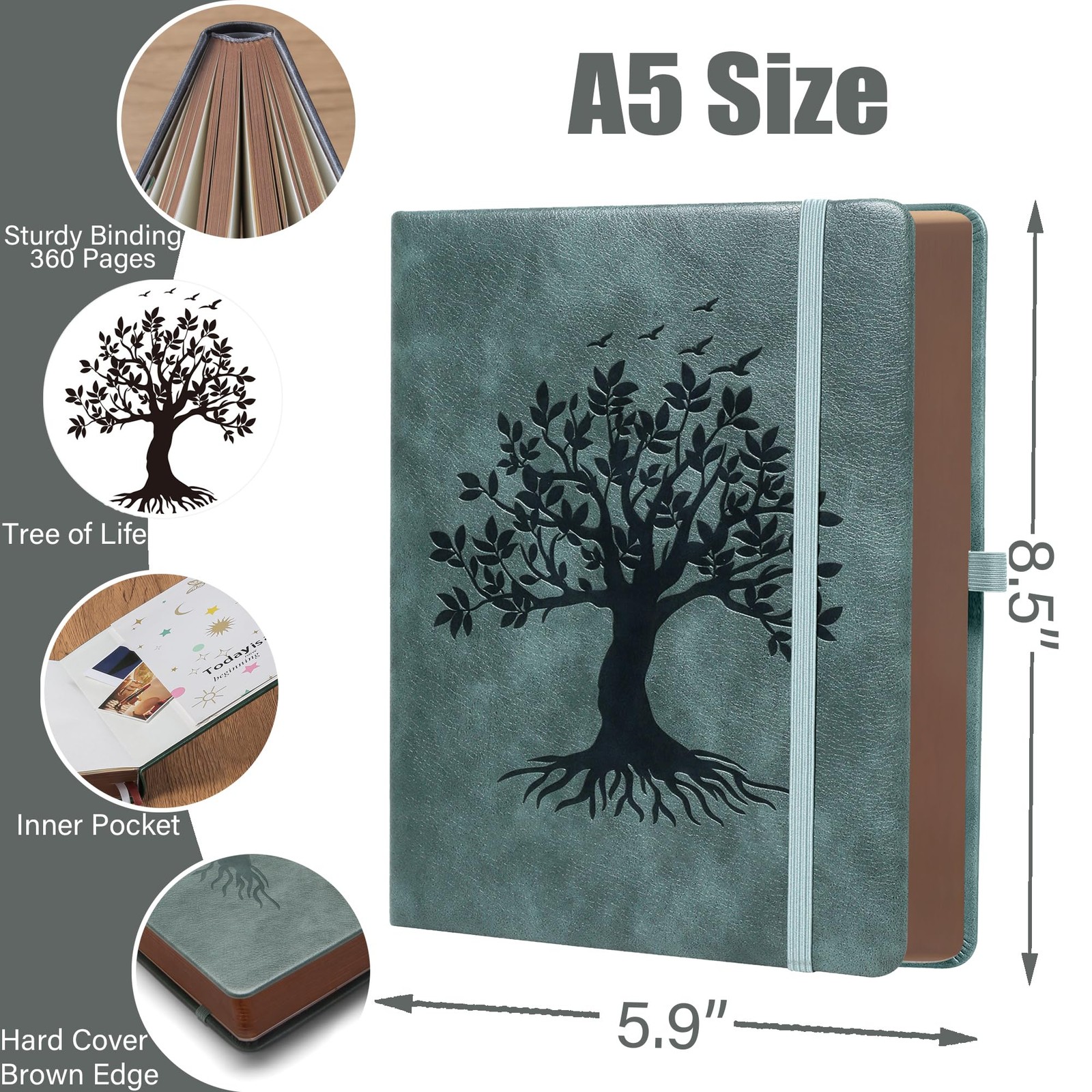 ZXHQ A5 360 Pages Lined Journaling Notebooks with Pen, Lined, Premium Grey