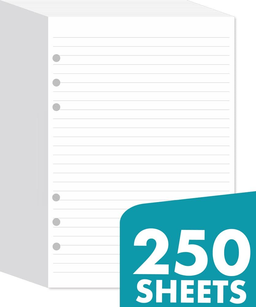 A5 Lined Paper 6-Hole Punched, 250 Sheets (500 Pages), Compatible with Filofa…