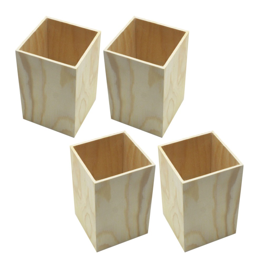 4Pcs Wood Desk Organizers Rustic Pen Holder Multipurpose Storage Cups