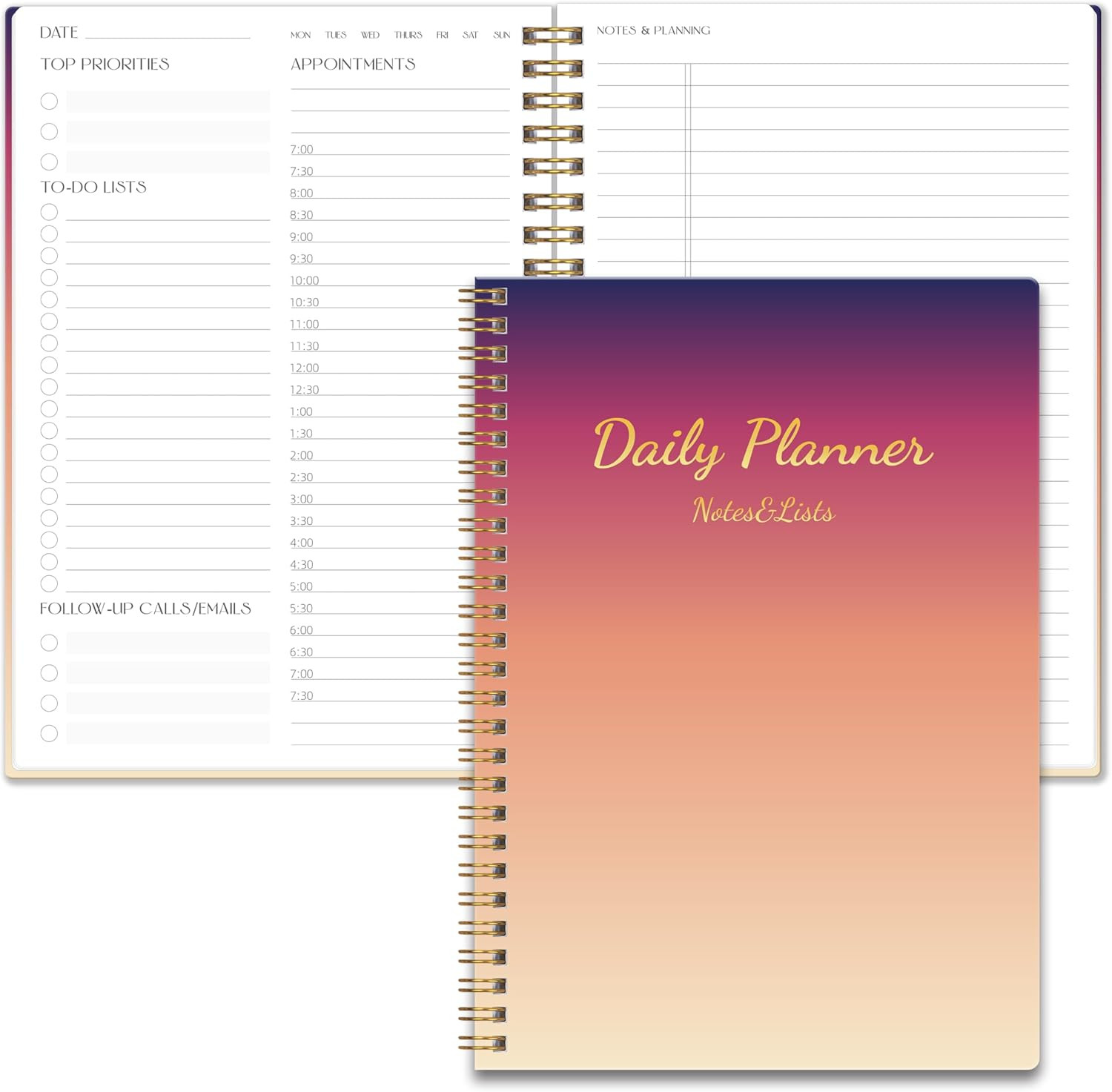 Cute Daily Planner Undated & To Do List Notebook for Work: With Hourly Schedule,