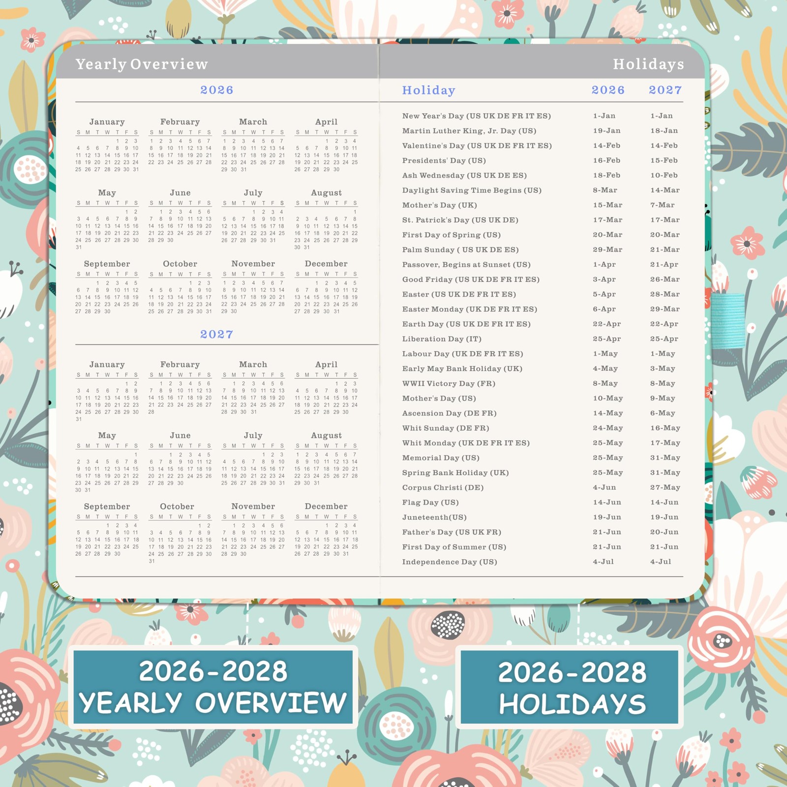 2026-2028 Pocket Planner – 3 Year Monthly Pocket Calendar 2026-2028 from Jan….