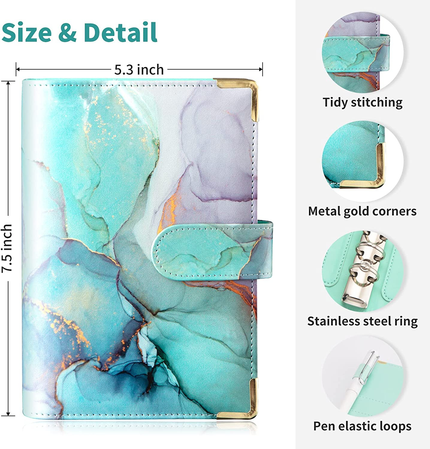 Budget Binder A6 Marble PU Leather Binder Money Organizer Cash Envelopes