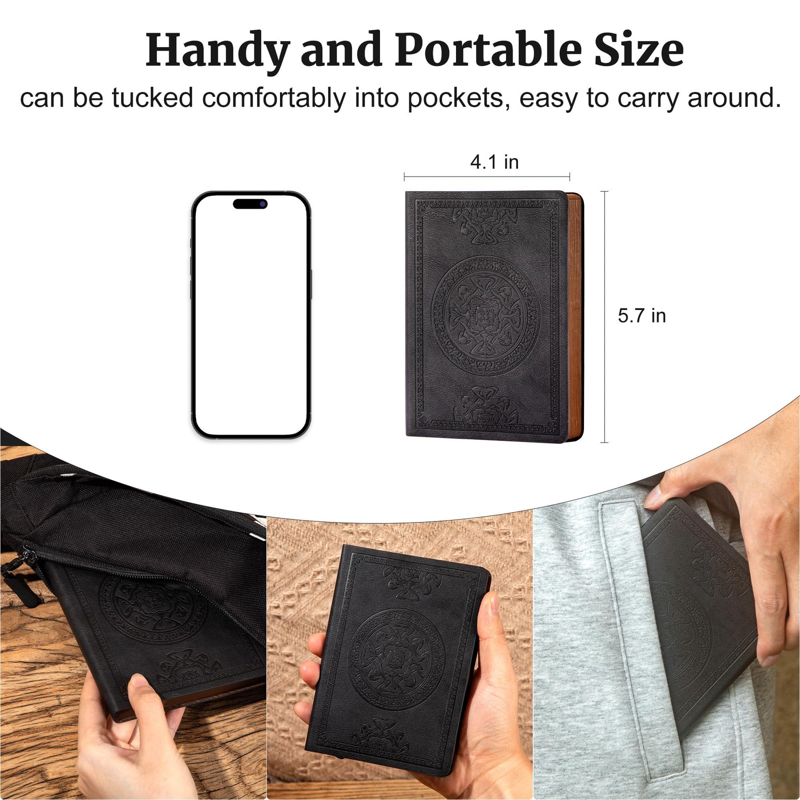 CAGIE 3 Pack Small Notebook for Men Soft Cover Pocket A6, Black