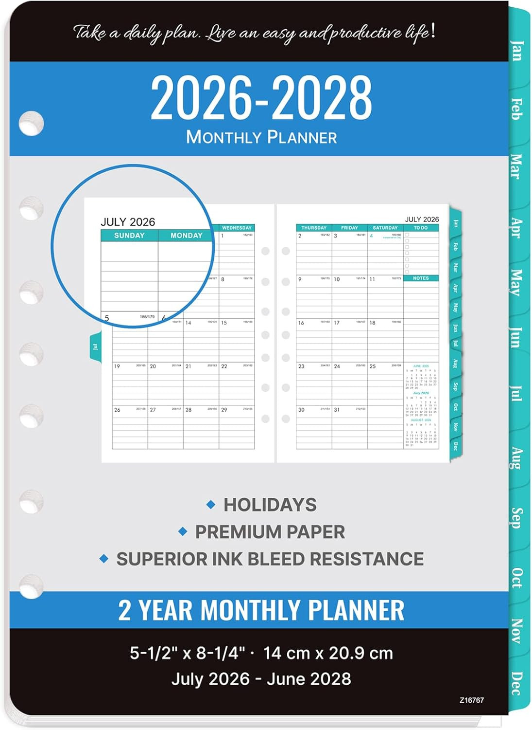2026-2028 Monthly Planner Refill – Planner Inserts with 7-Hole Punched, 5-1/2″ X