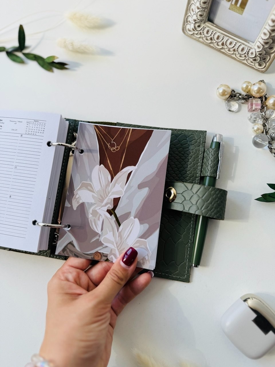 Natural Leather notebook cover A7 2 rings mini wallet. Dated 2026 planner gift.