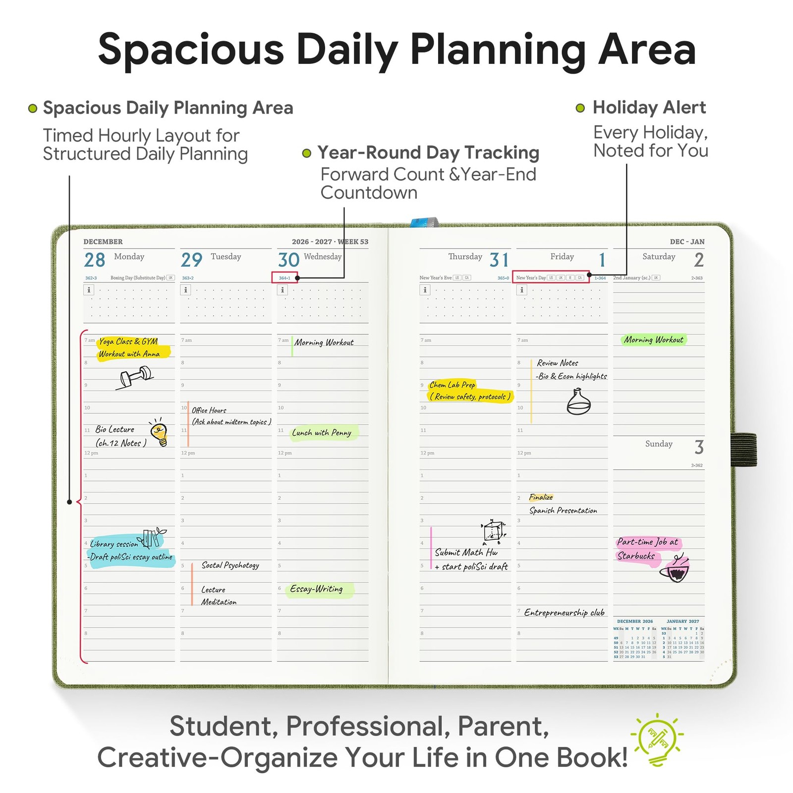 2026-2027 Weekly and Monthly Planner (July 2026–December 2027), 6.5″x8.5″, Ve…