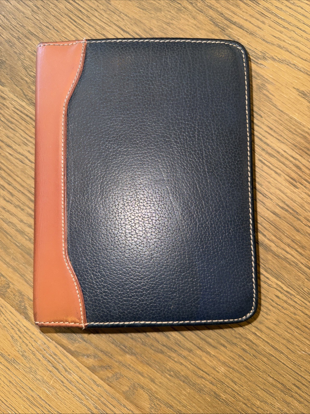 Franklin Quest Navy Top Grain Leather Aniline Trim Zip Planner Binder 6 Rings