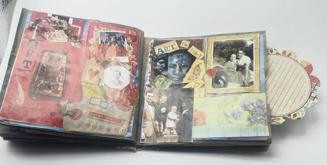 Hand Made Junk Journal 6×5 Inches Memories Themed Medium Is Brown Paper Bags