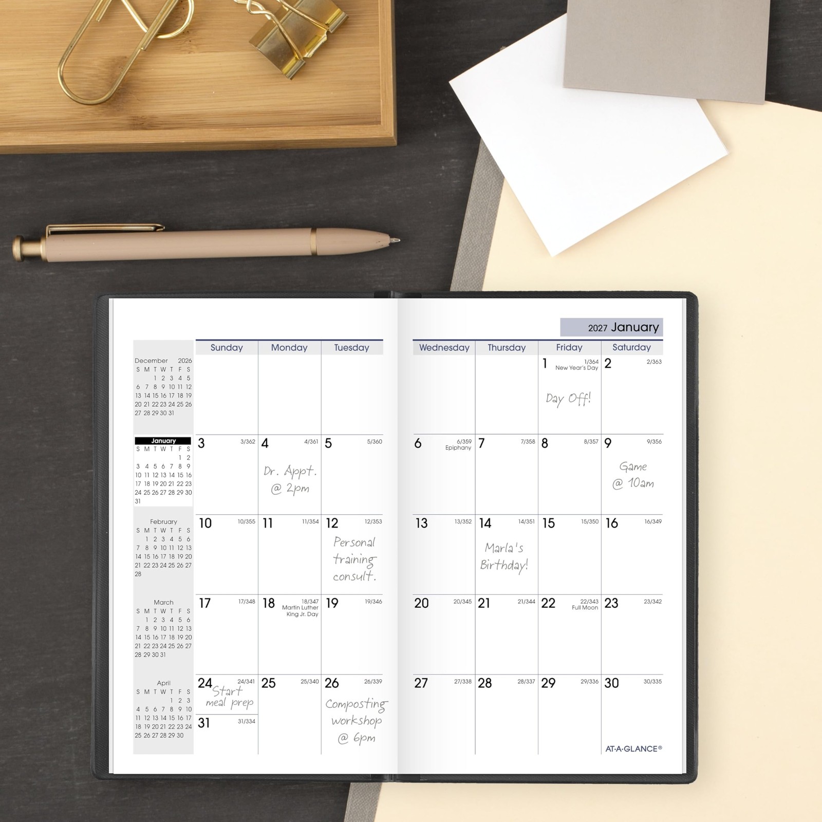 AT-A-GLANCE 2027 Planner, Monthly, 14-Month Dec-Jan, 3.5″ x x 6″, Black
