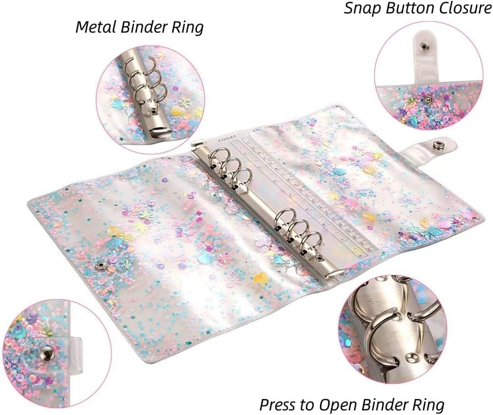 A5 6-Ring Loose Leaf Binder Cover PVC Glitter A5 Planner Cover Notebook Binder R