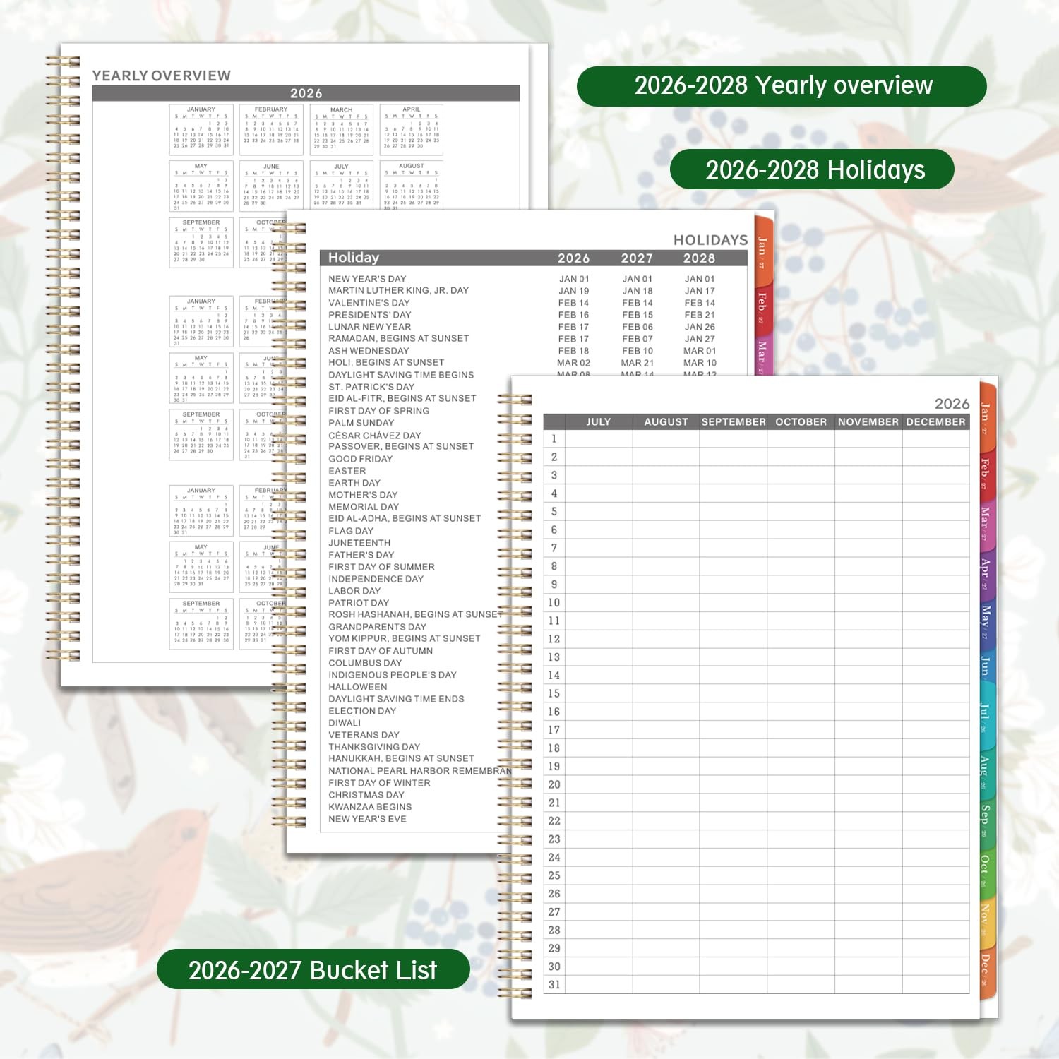 2026-2027 Monthly Planner – Academic 9″x11″, Green & Floral