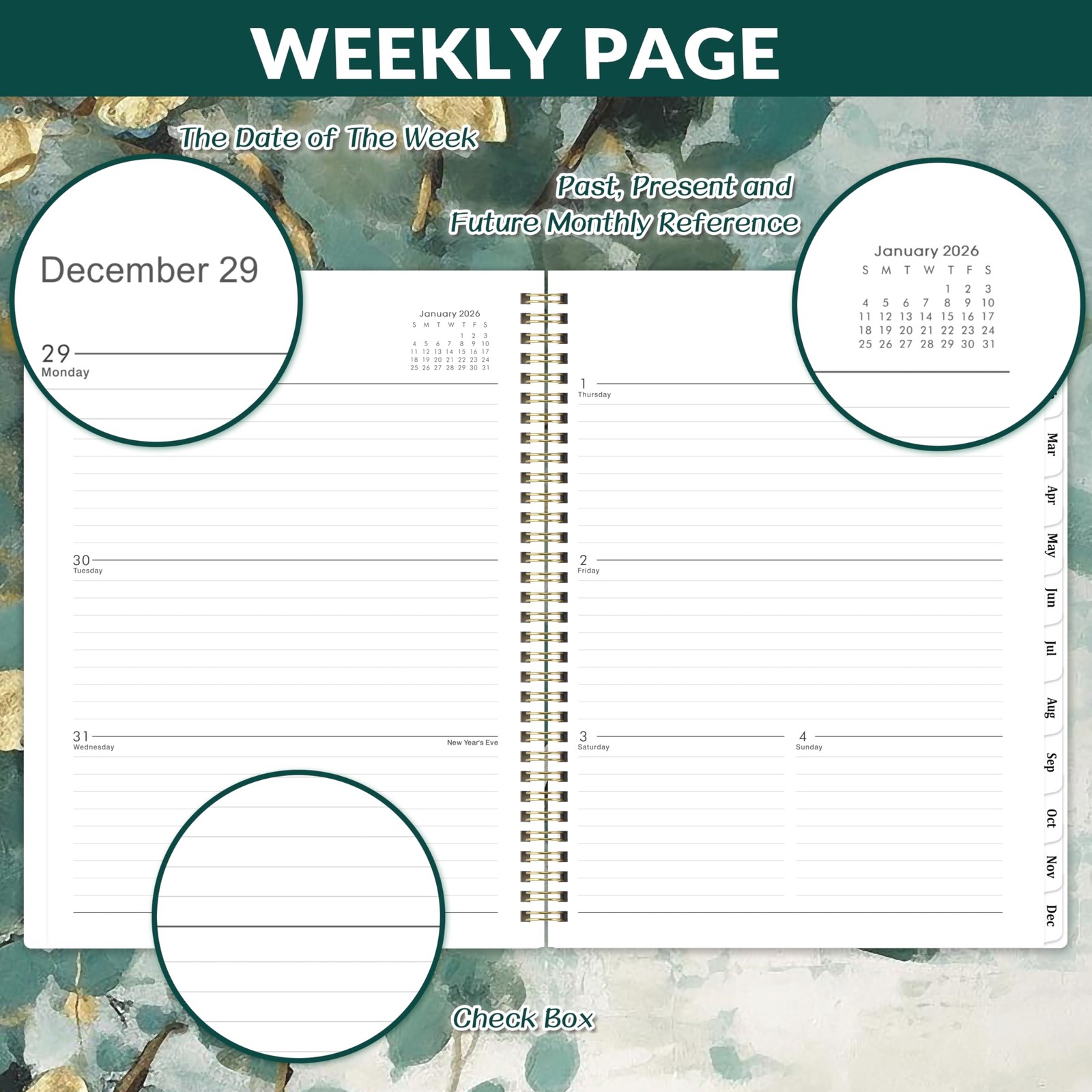 2026 Weekly & Monthly Planner, 9″x11″, Jan-Dec, Tabs, Pocket, Twin-wire Binding