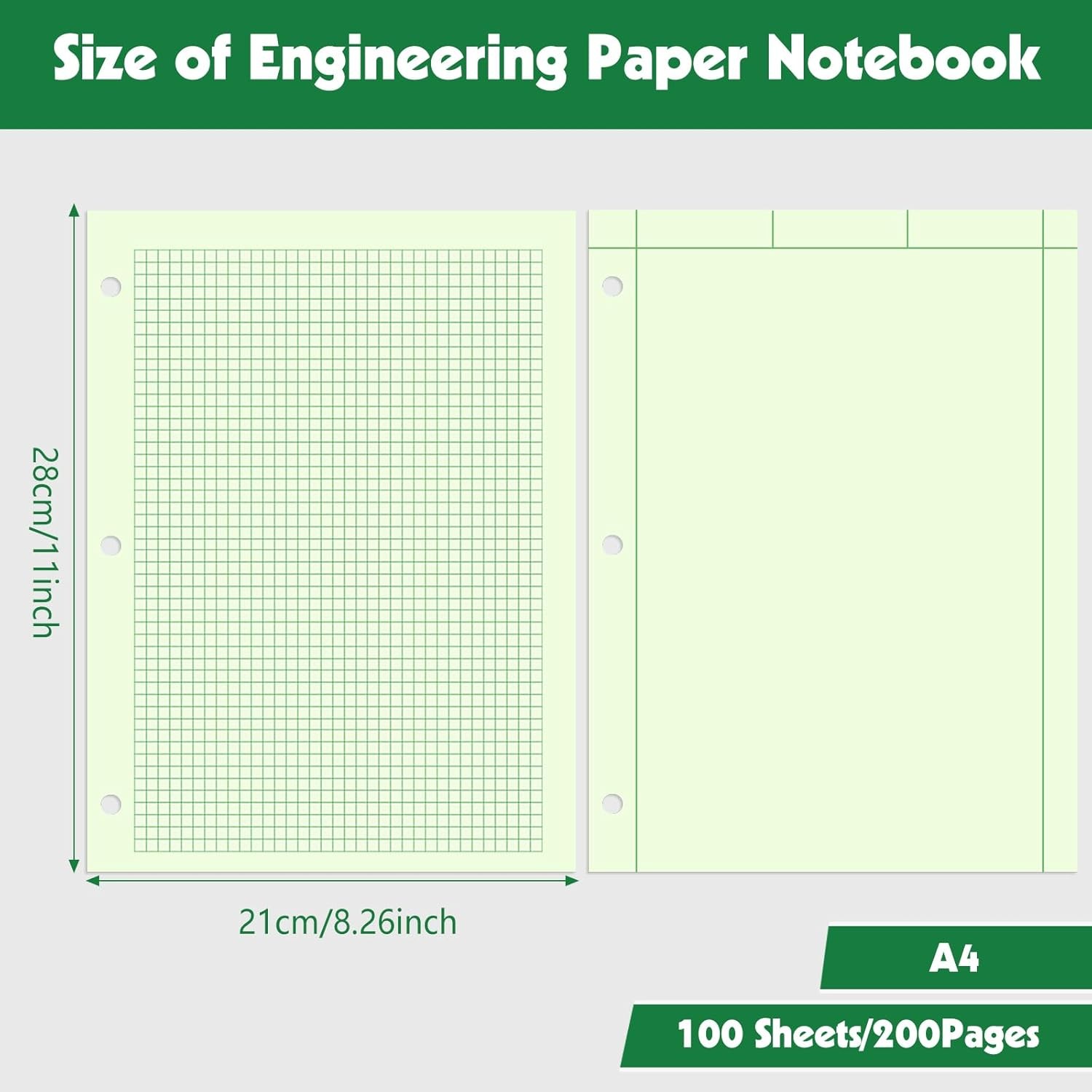 4 Pack A4 Engineering Graph Paper Notebook 3-Hole Punched 355gsm 90gsm Sketch