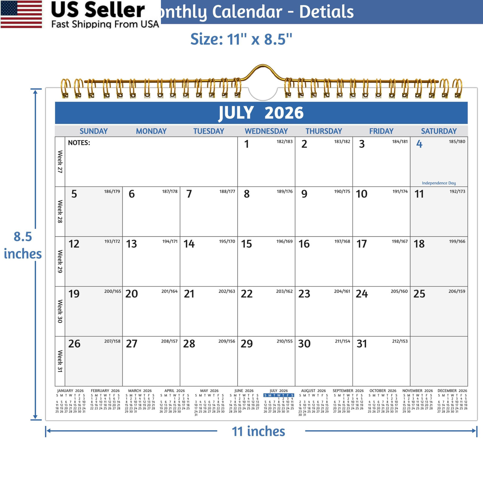 Wall Calendar 2026-2027 – Run Now to Jun 2027, 18 Monthly Calendar…