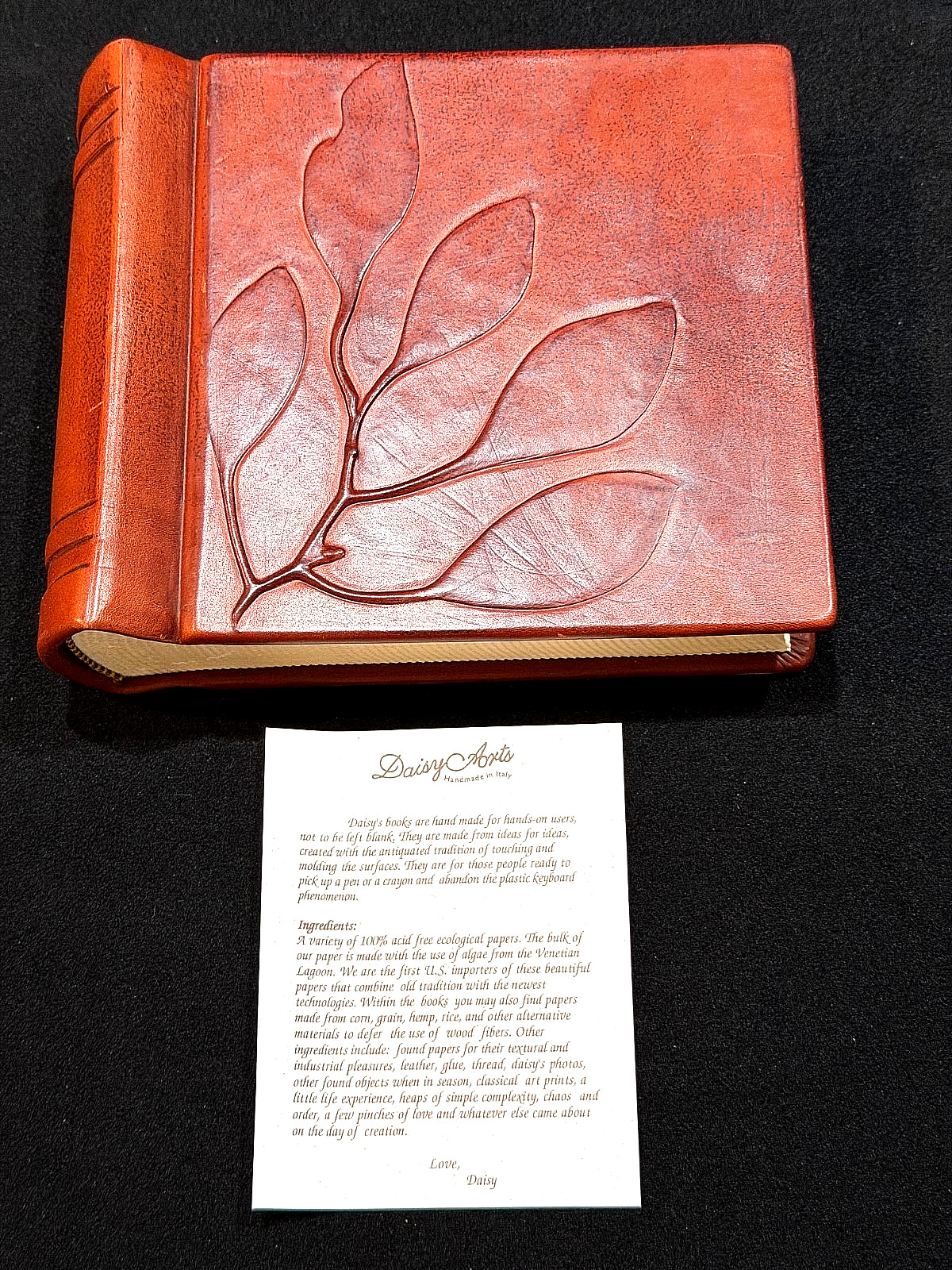 3 Daisy Arts Carved Leather Hand Made Writing Journals Made in Italy 7.5″ x 6.5″