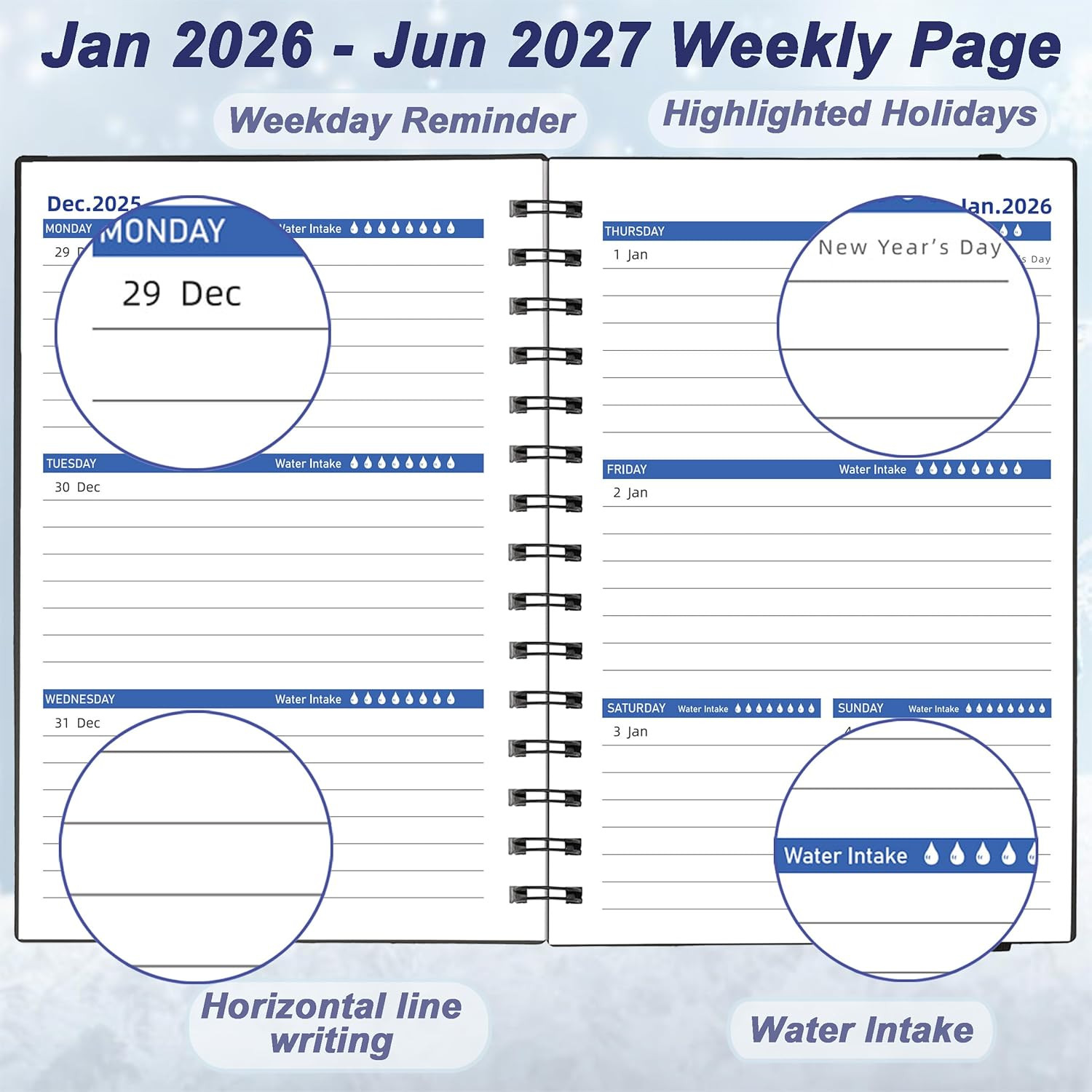 20262027 Planner 18 Month Weekly Monthly A5 Black Agenda for School