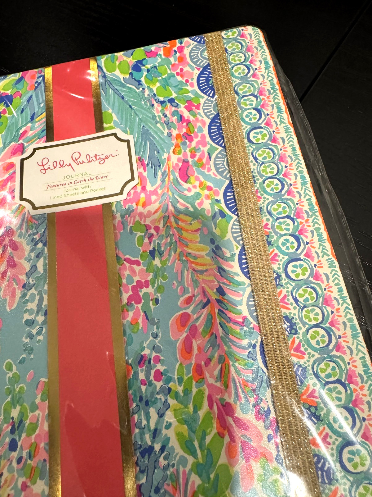 Lilly Pulitzer Journal Lined Sheets w/Gold-Tone Elastic Closure Catch The Wave