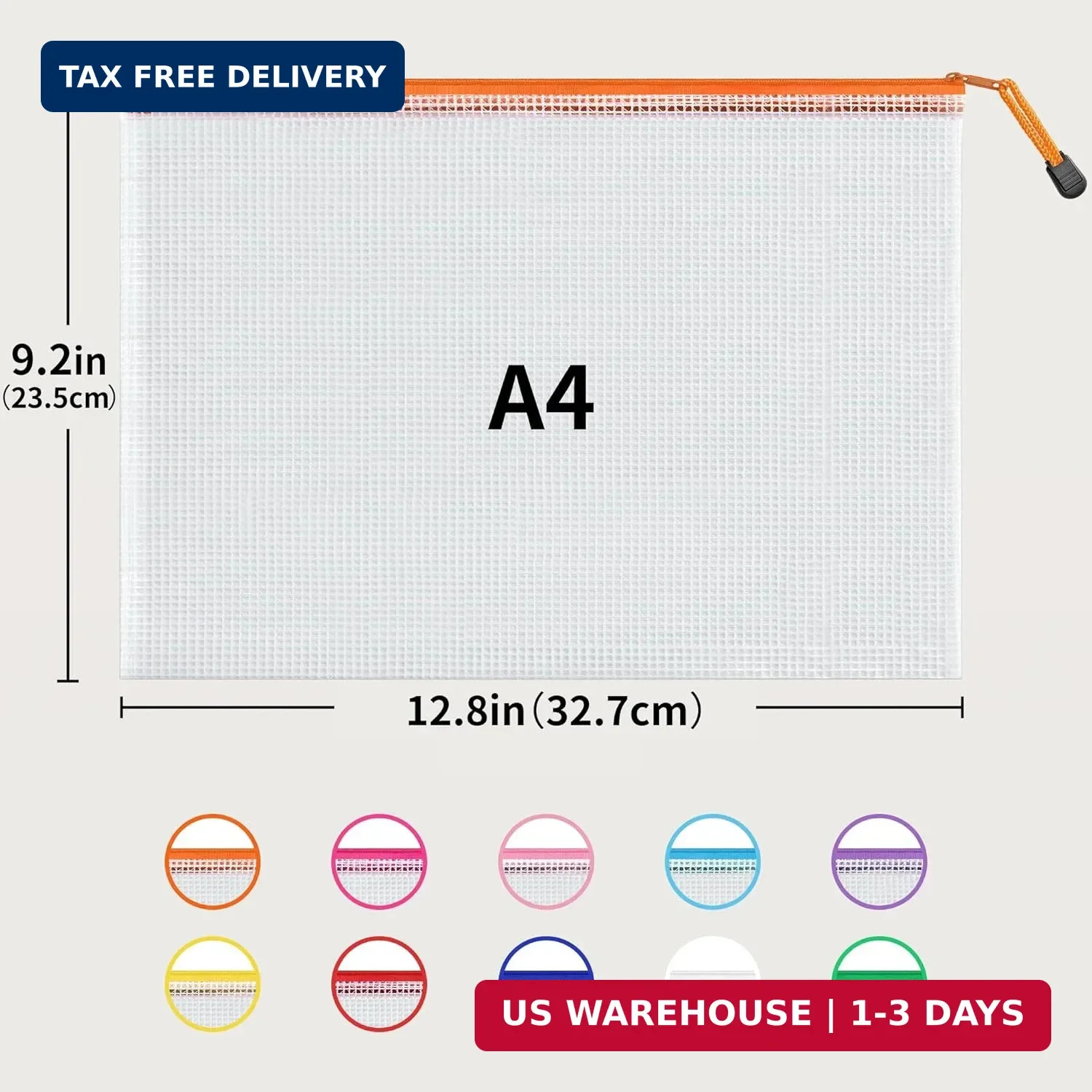 JARLINK A4 Letter Size 24 Pack 10 Colors Zipper Mesh Document Pouch, Mesh Bags f