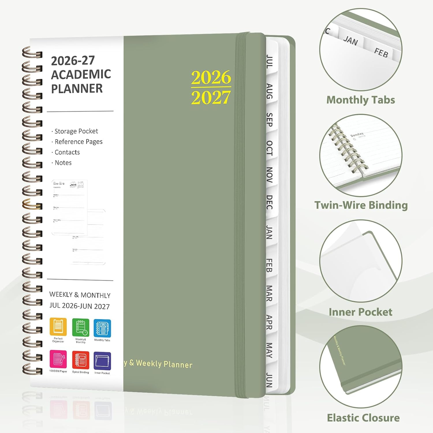 Planner 2026-2027, Weekly and Monthly Calendar Planner, JUL 2026 – JUN 2027 | A5