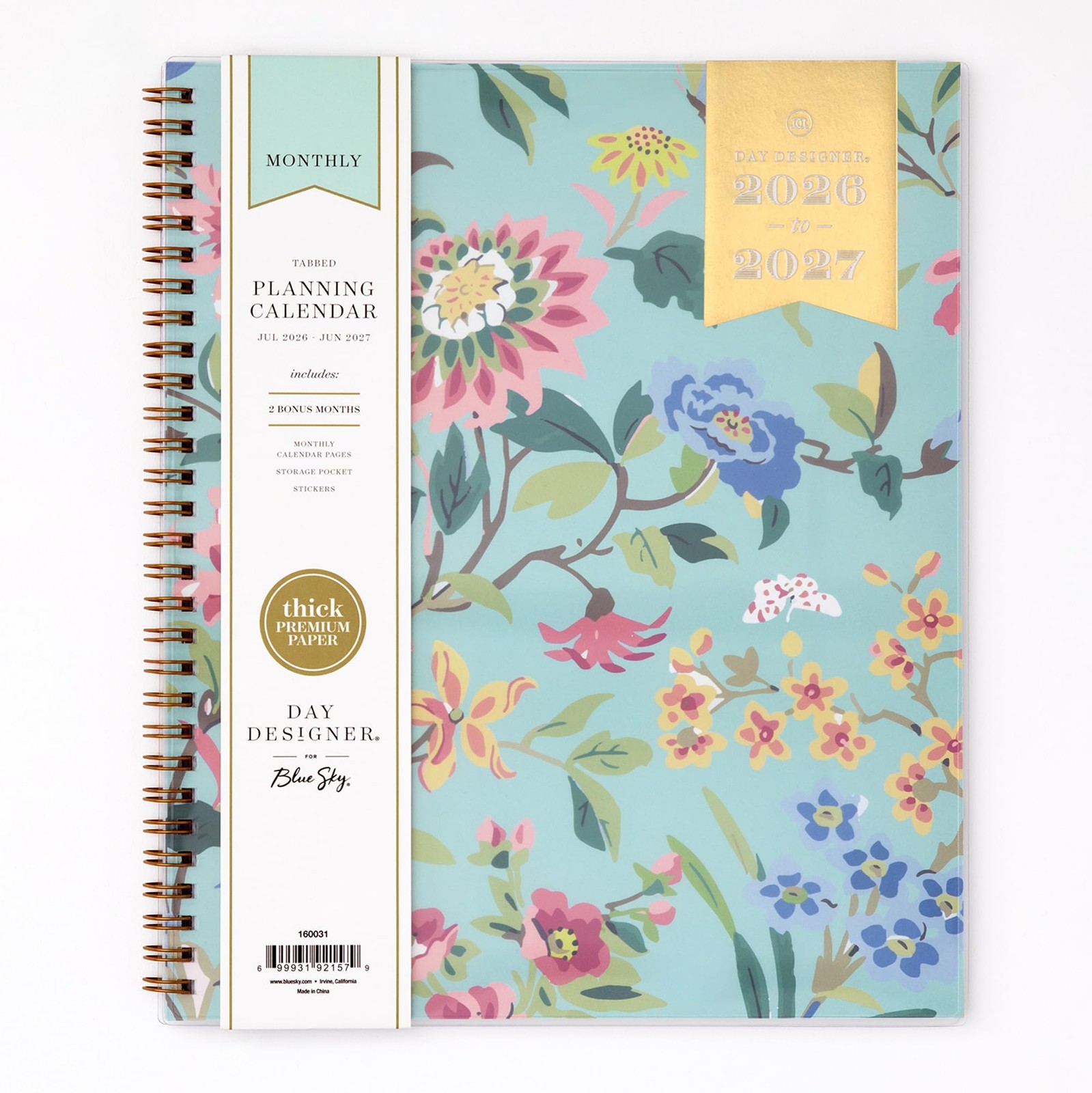 Blue Sky Day Designer 2026-2027 8″ x 10″, Climbing Floral Mint- 2026/2027