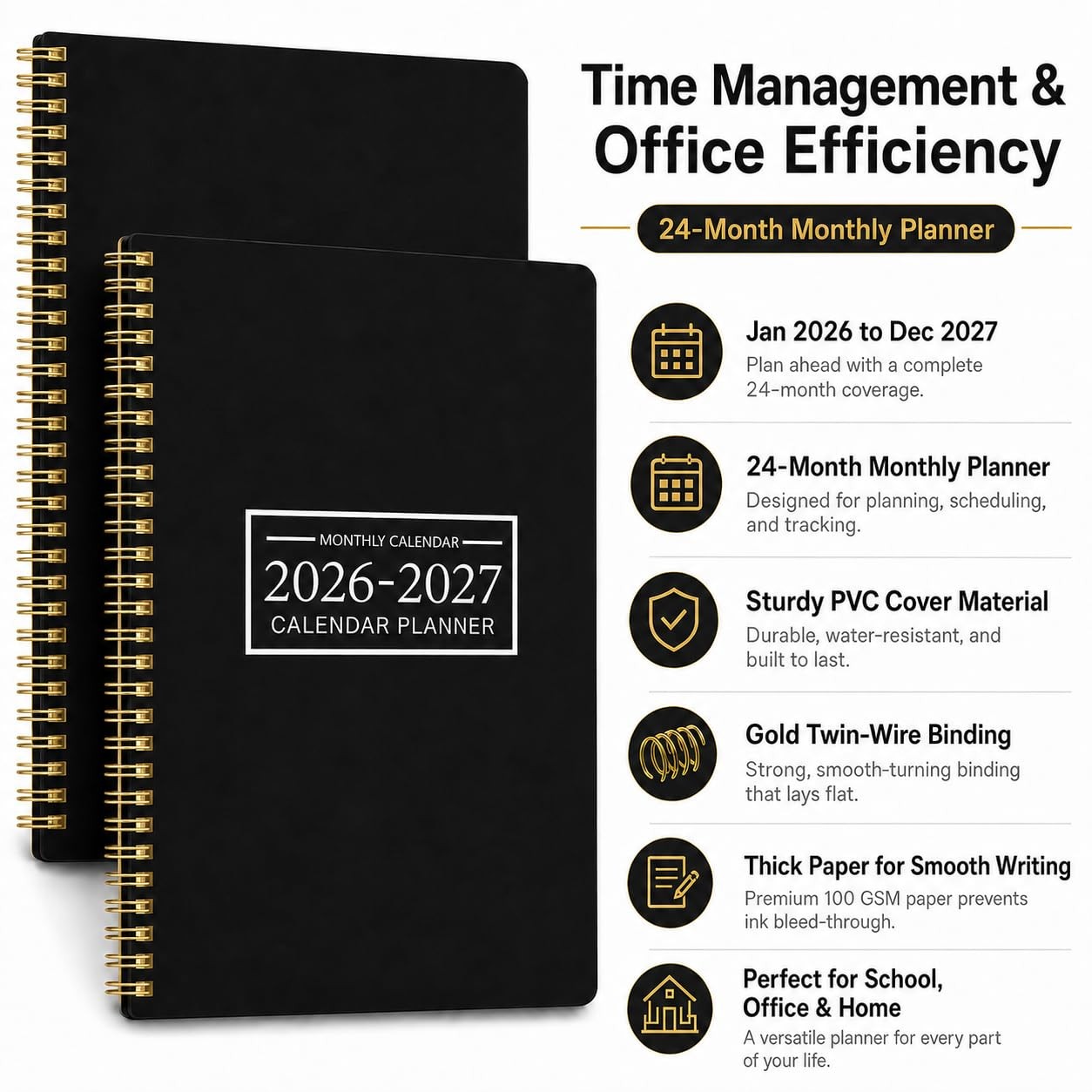 Monthly Calendar Planner 2026-2027,8.5″ X 11″ A4 (Jan 2026 – Dec 2027), Black