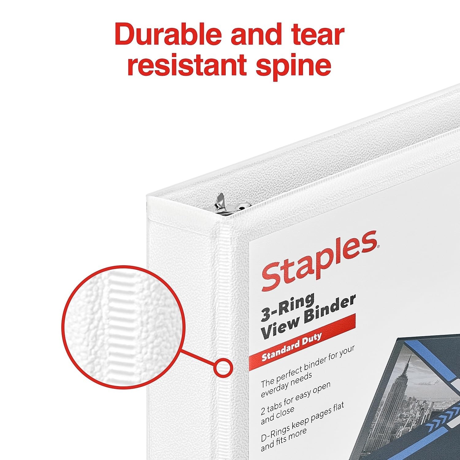 Staples Standard 0.5-Inch 3-Ring View Binder, Holds Up to 100 0.5-Inch, White