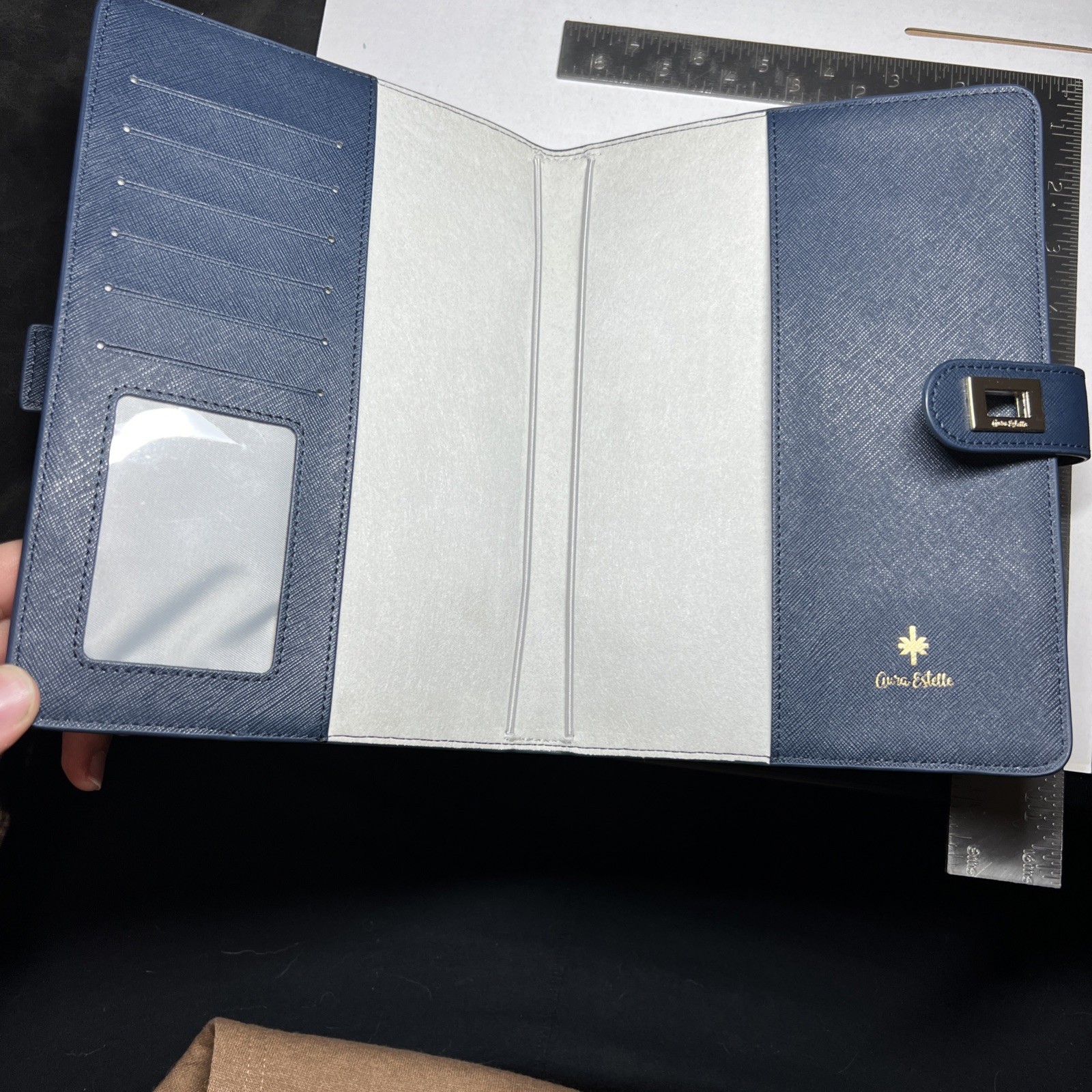 AURA ESTELLE Notebook A6 Planner Cover Lock-it Navy & Gold Accented EUC