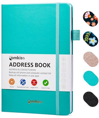 Address Book with Individual Alphabetical Tabs Laminated, Large B. Aquamarine