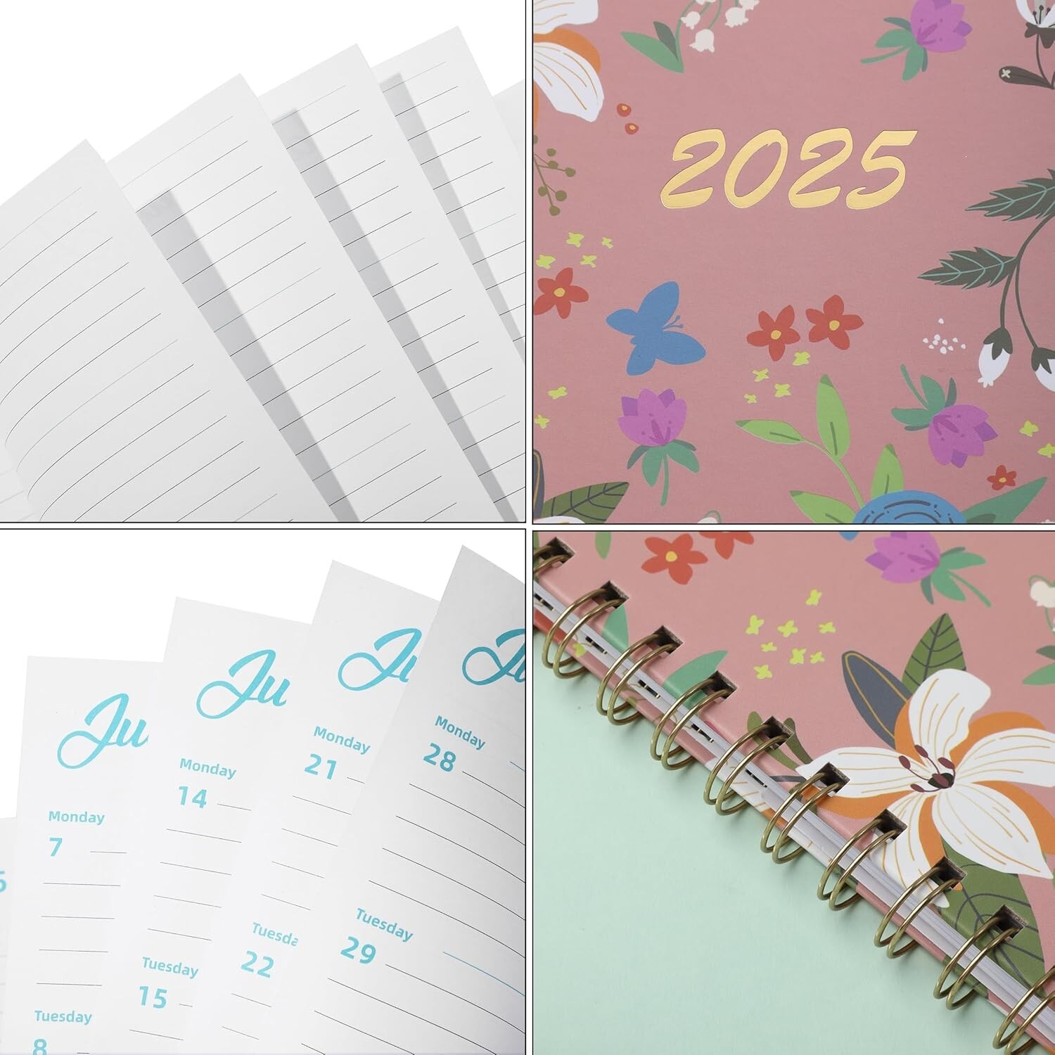 2025 Weekly /Monthly spiral planner, appointment book -6.4″x8.5″ – pink color