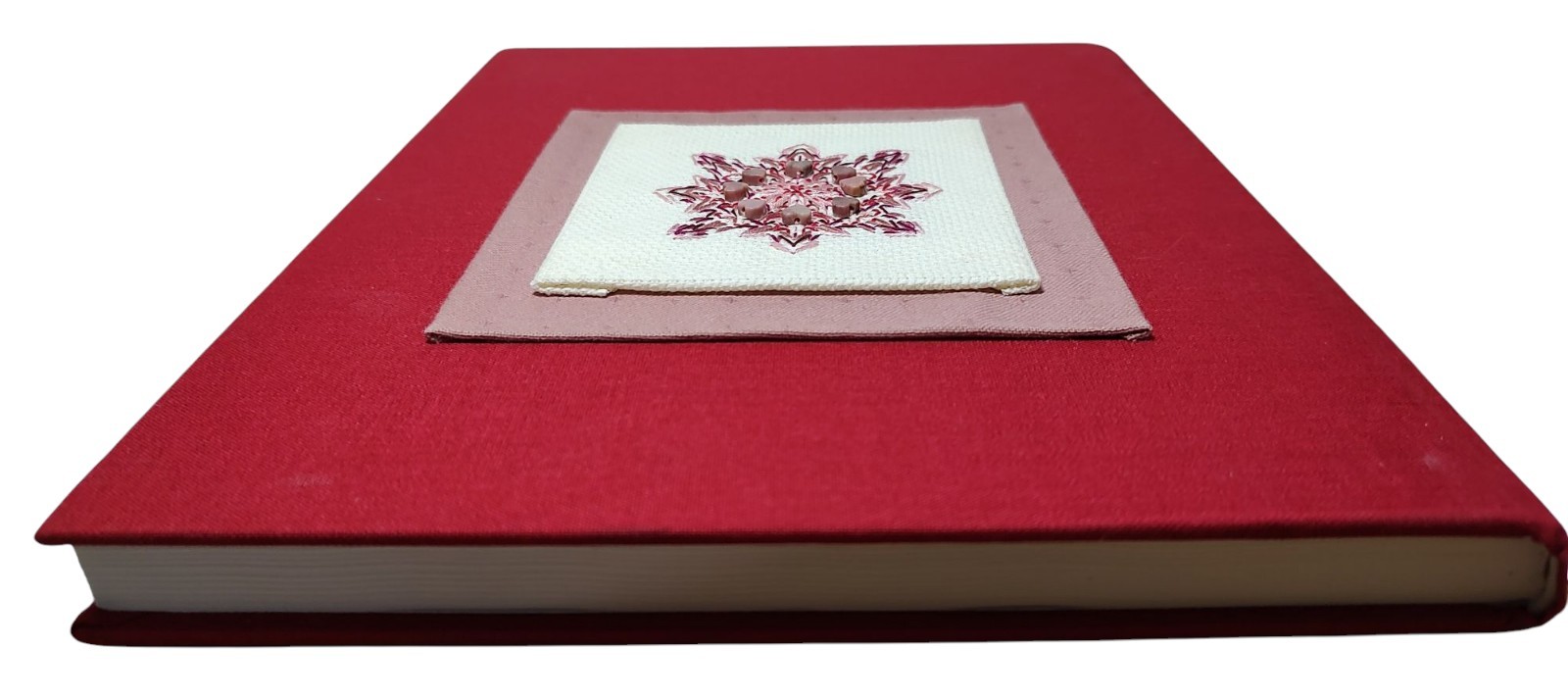 Hardcover Journal Red With Completed Textured Counted Cross Stitch Cover SEE