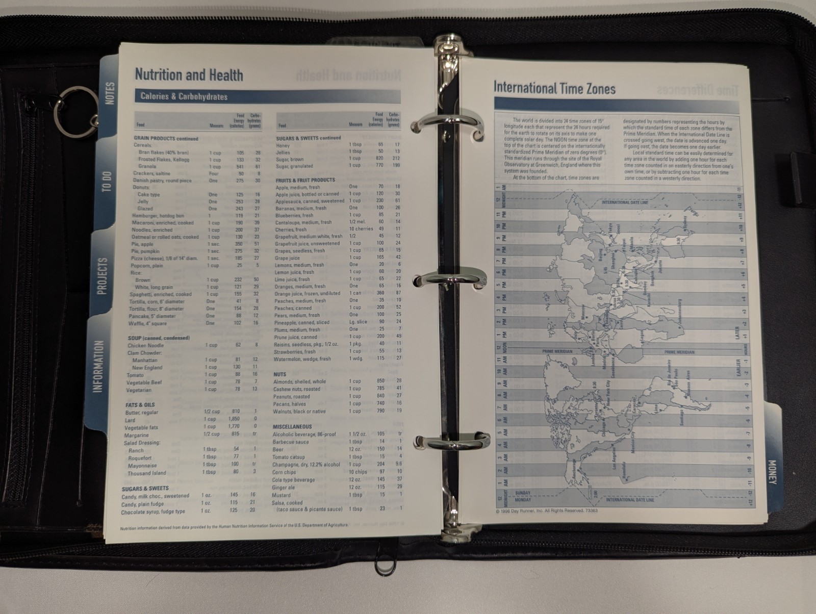 Day Runner Fact Centre Black Faux Leather 3-Ring Zipper Planner, Inserts incl.