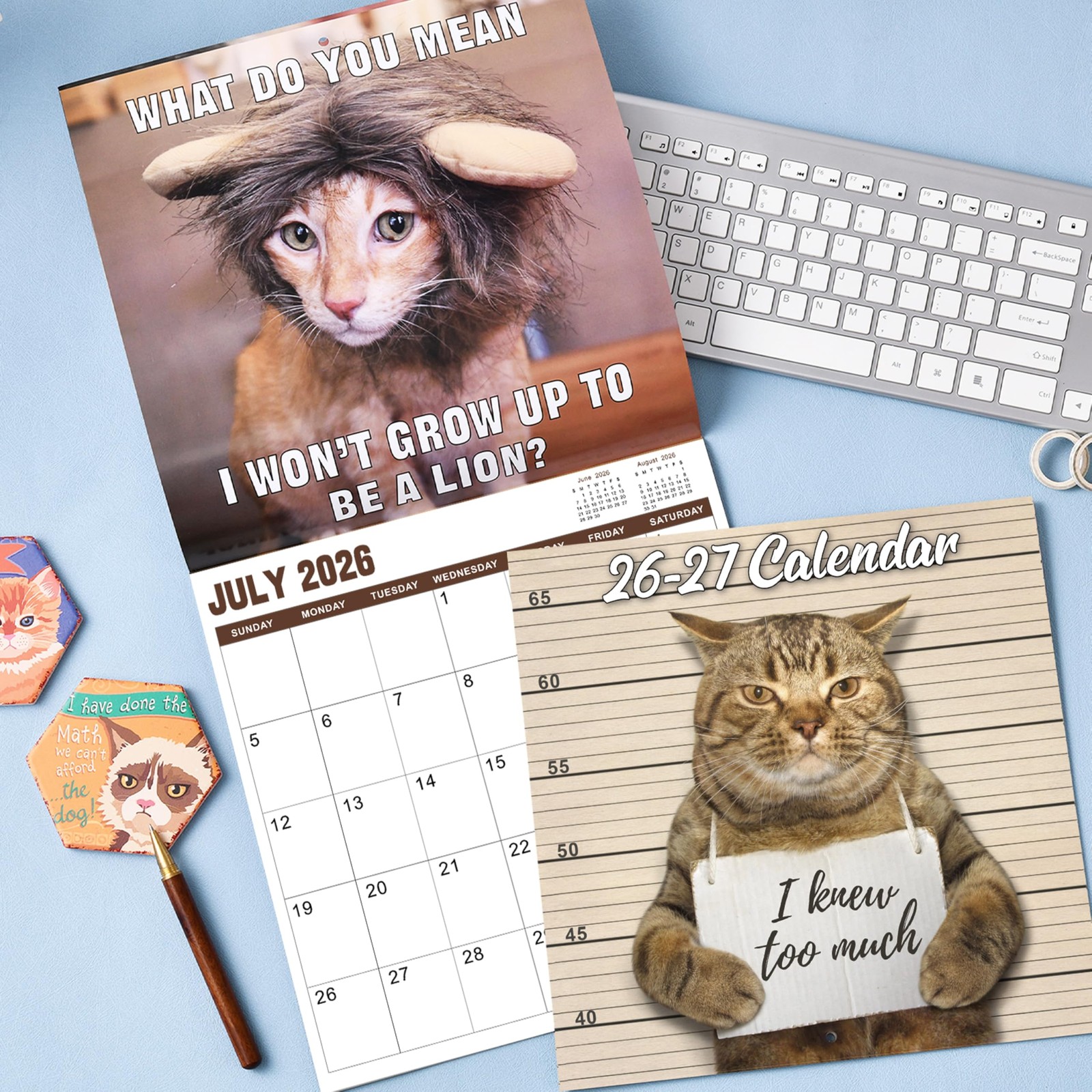 2026-2027 Wall Calendar – July 2026 – December 2027, Funny 12″ x 24″, Brown