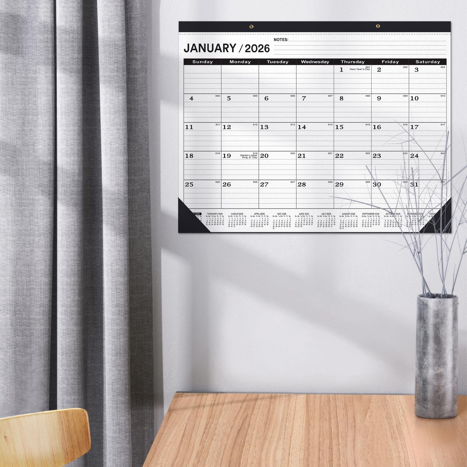 Desk Calendar 2026 Large 22 x17, 2026-2027-JAN-3PCS, Black