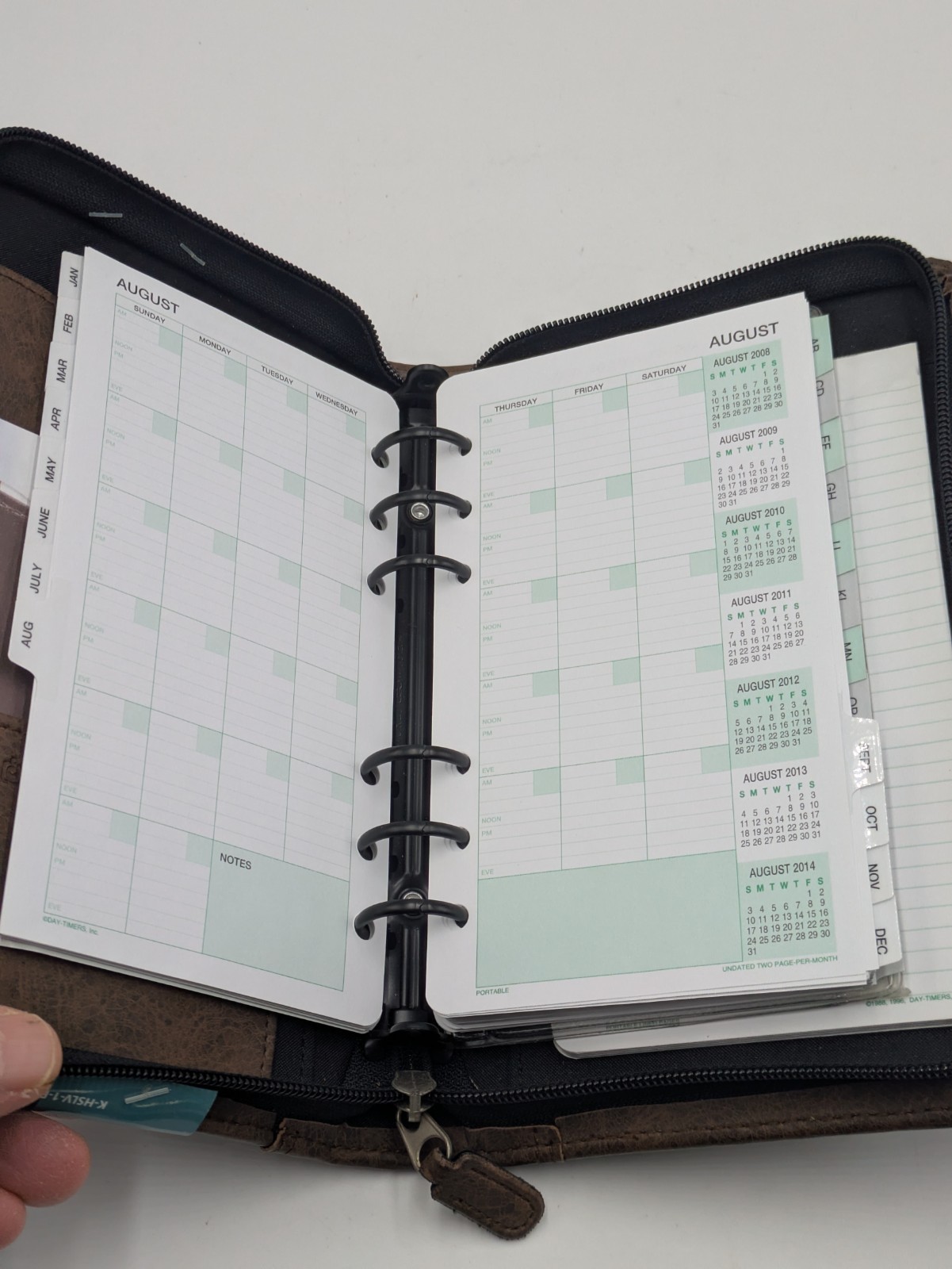Day Timer Brown Zippered 6-Ring Planner Organizer Approx. 5.5” X 9”