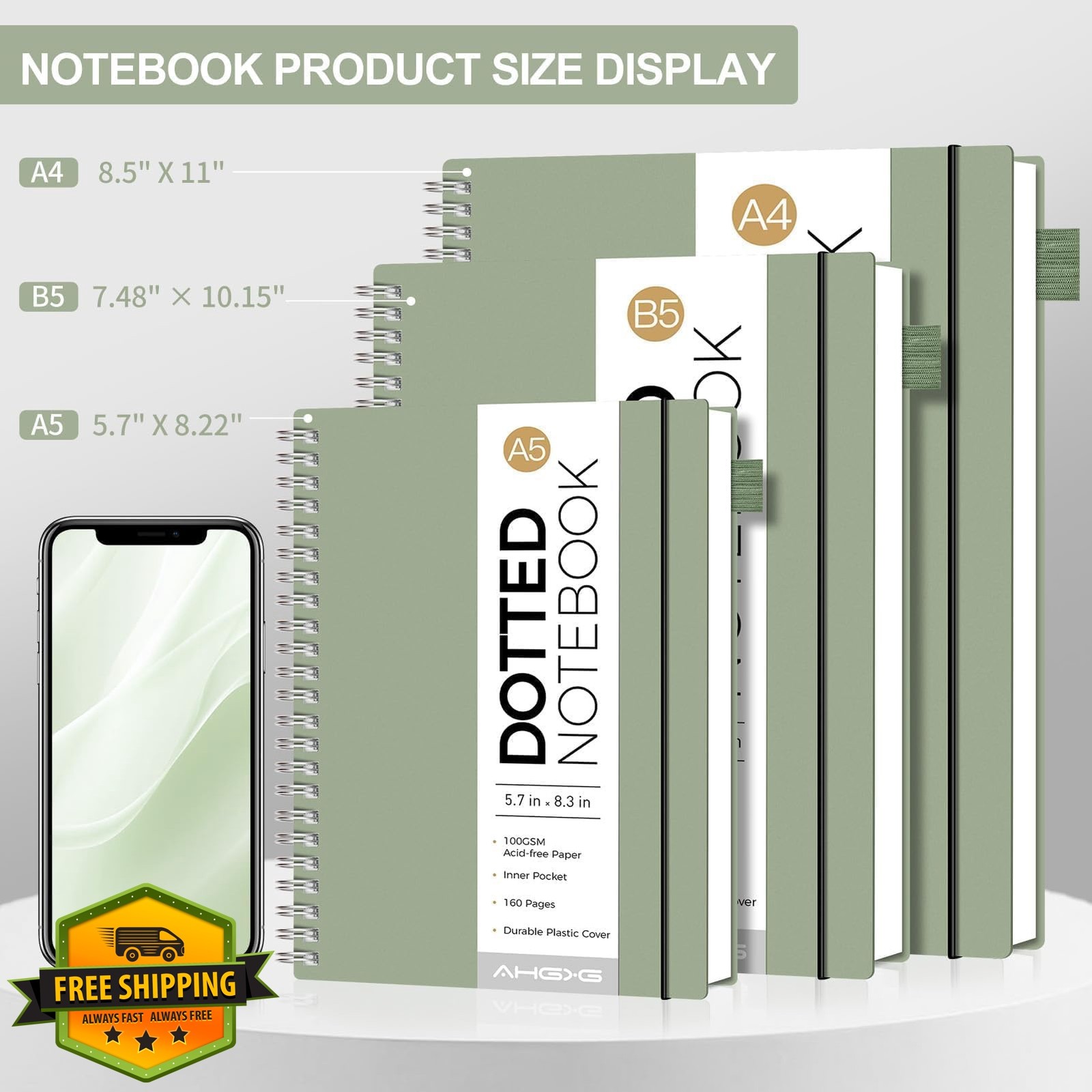AHGXG Sage Green A5 Dotted Journal