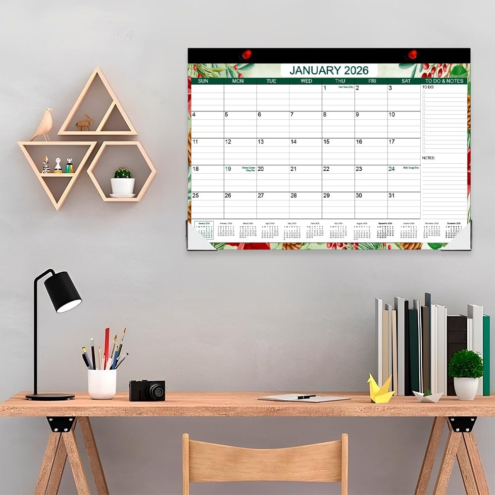 Desk Calendar 2026-2027, Runs Apr 2026 to Jun 2027, 17″ x 12″, Floral