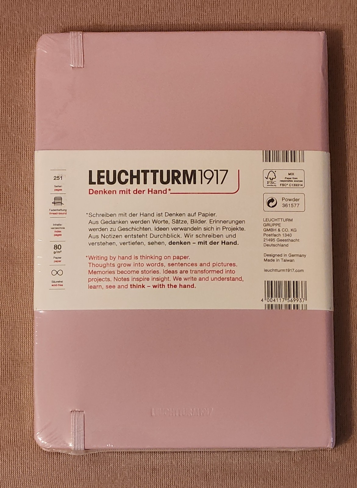 Leuchtturm 1917 Hardcover Plain Notebook in Powder (pink) – A5 – NEW SEALED