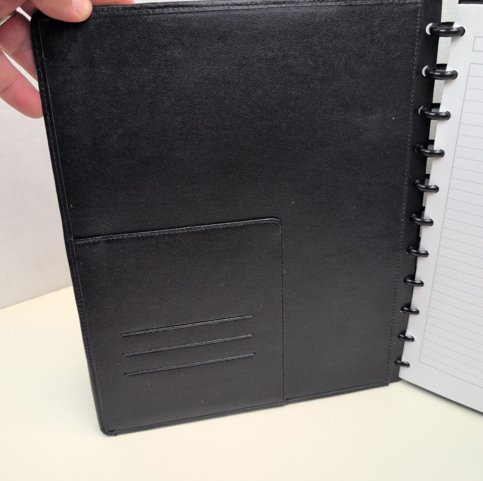 ARC Customizable Black Faux Leather Disc Bound Notebook Portfolio Letter Size