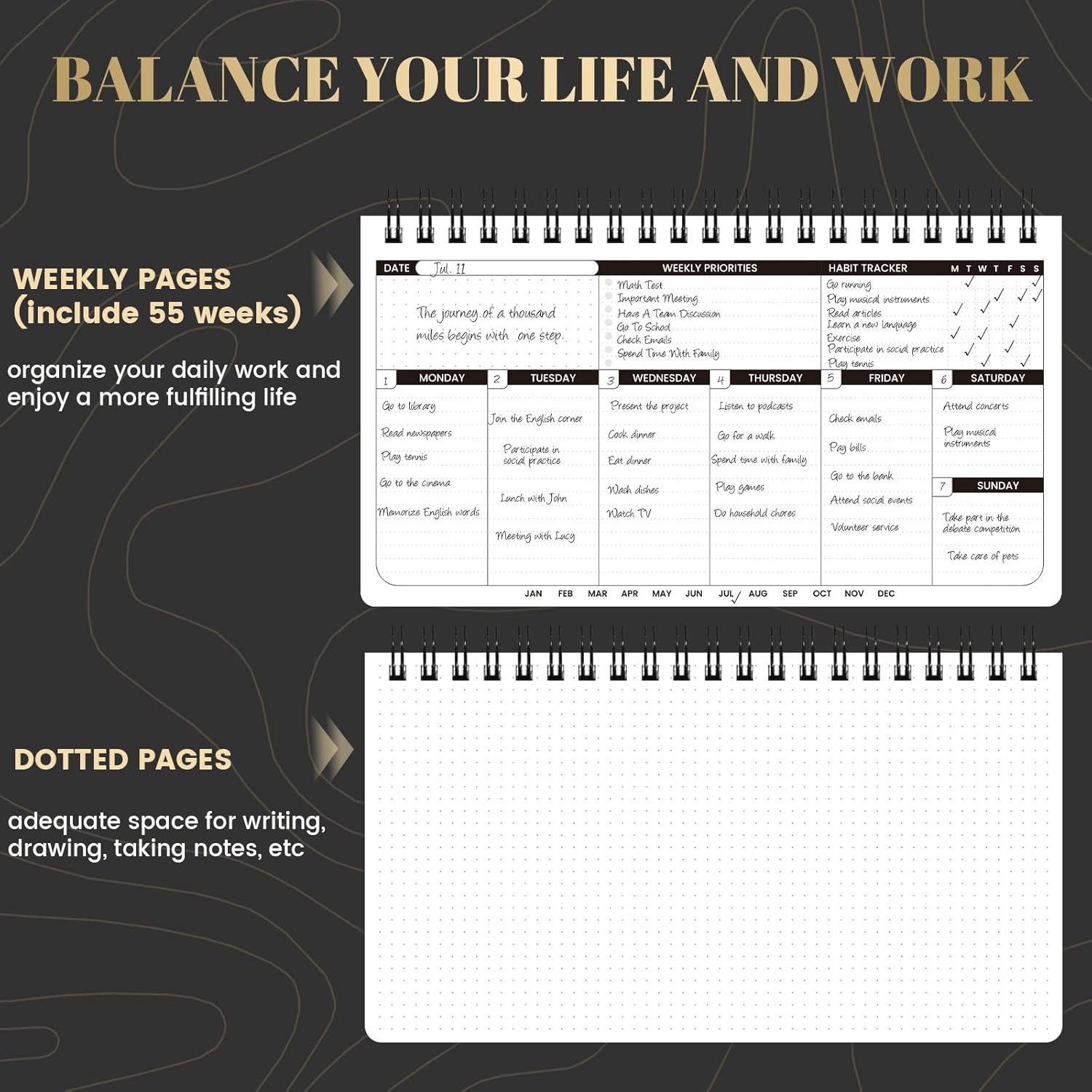 Weekly Planner 2026 – Spiral Bound, 11.2” X 6.3”, Undated Daily Productive Wee