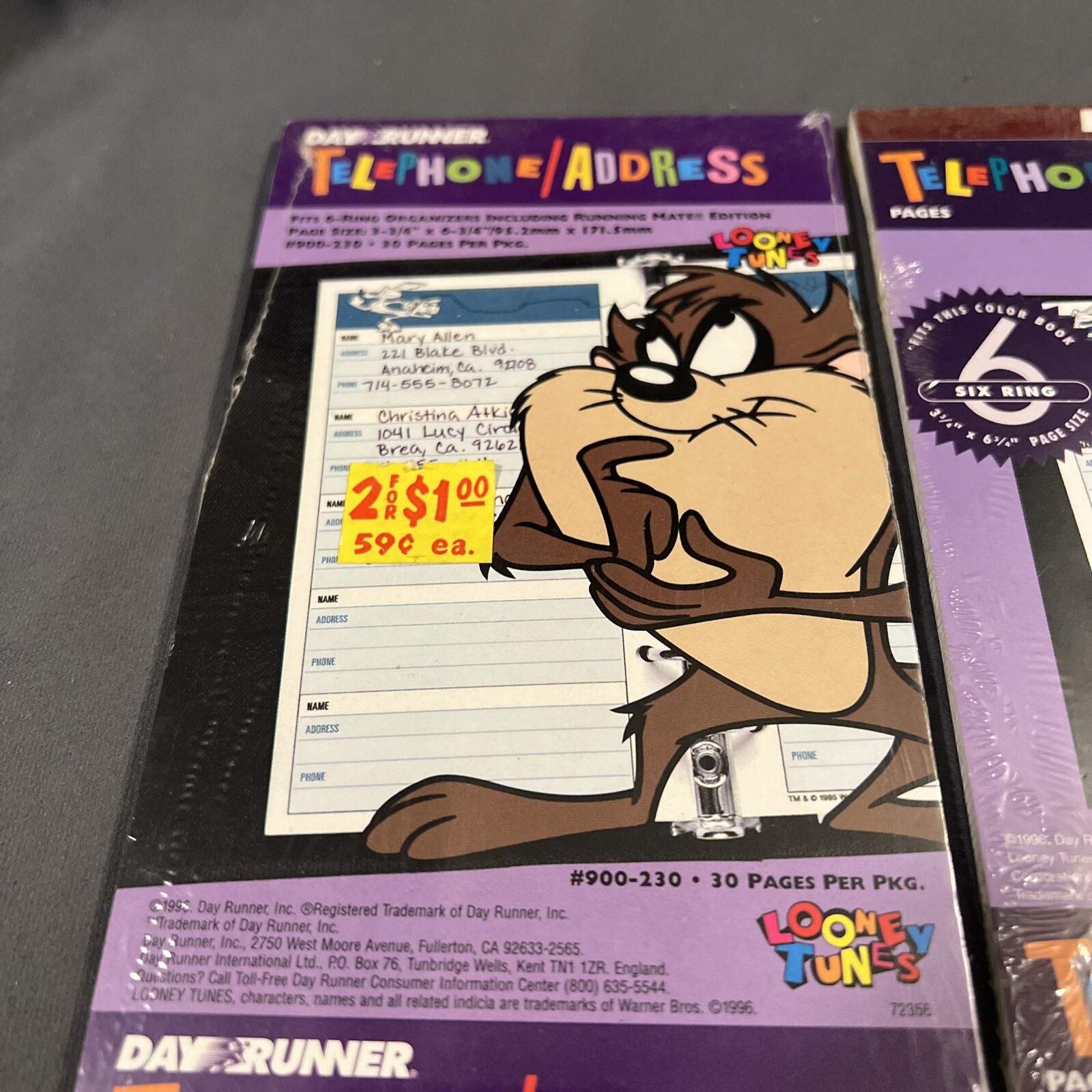 Vintage (1996) Day Runner Looney Too Ns Telephone/address Inserts For Planner