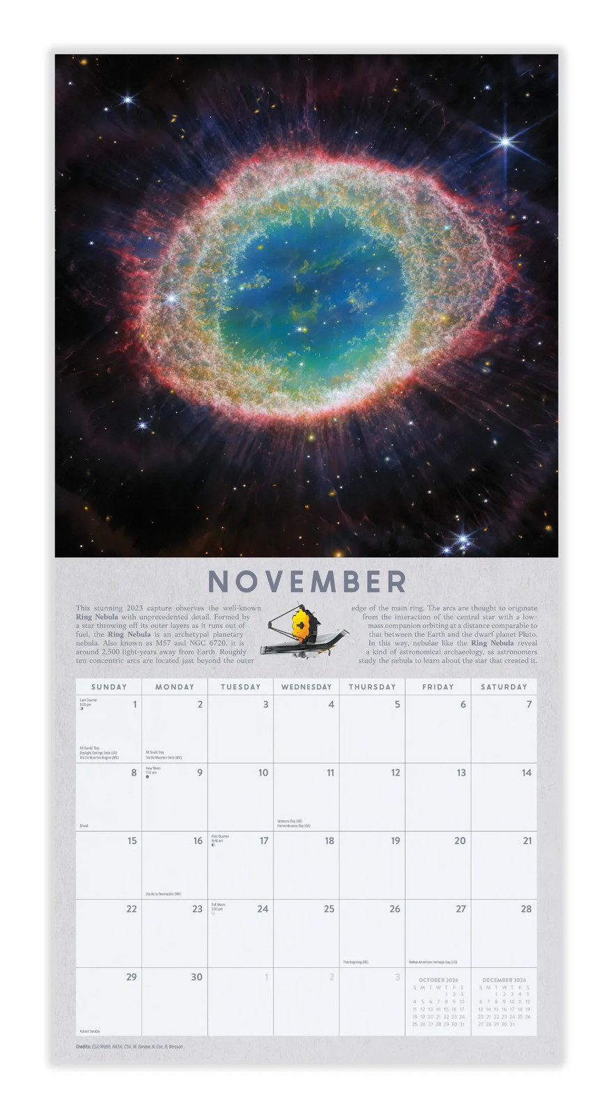 James Webb Calendar 2026 | 12″ x 24″ 12 Month Calendar | Marble City Press