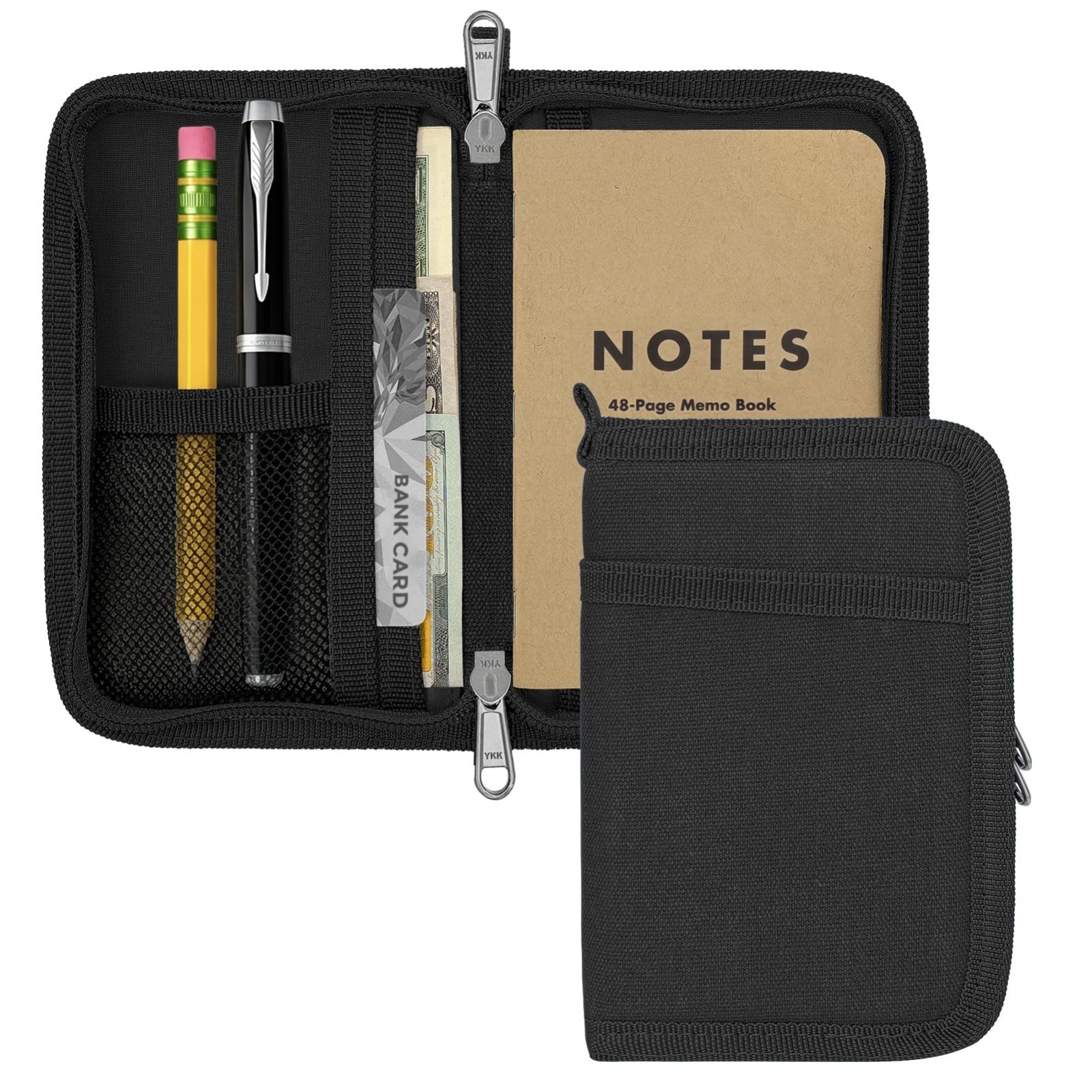 Waxed Canvas Journal Cover for Field Notes & Moleskine, YKK Zipper, Water Resist