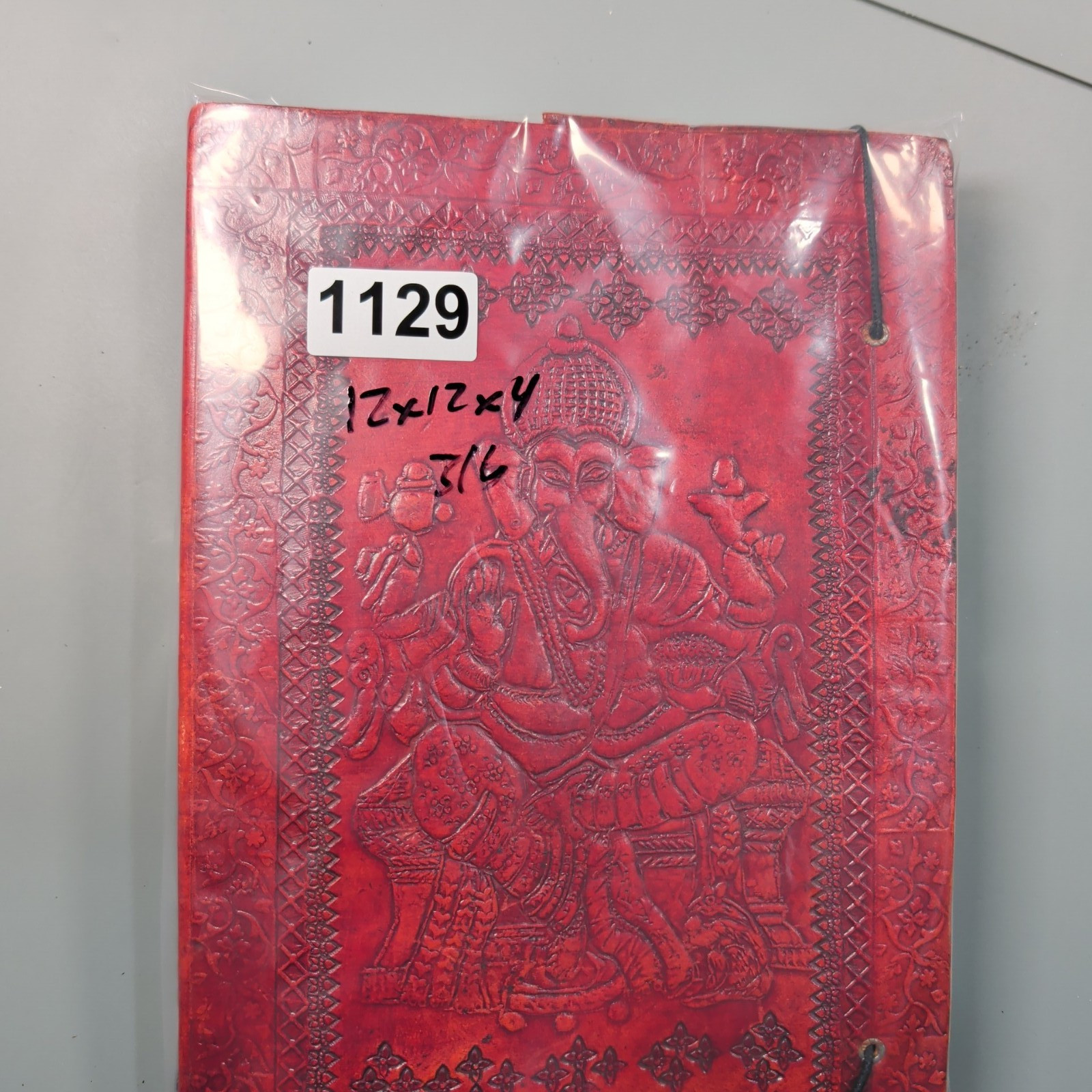Handmade Leather Ganesha Journal Large Red Embossed India Blank Cotton Paper
