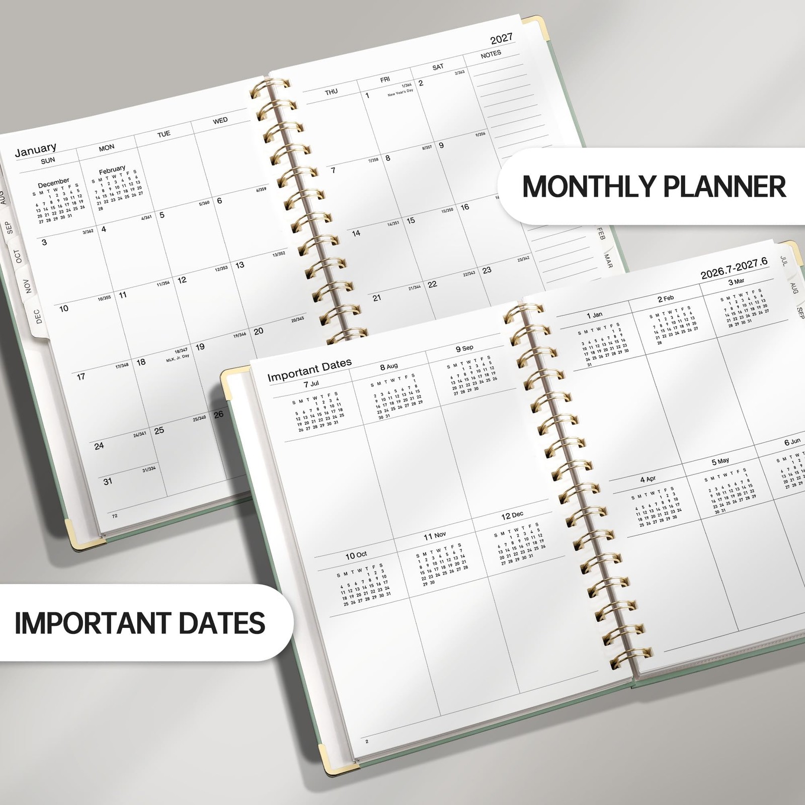 LOAPEM Academic Planner 2026-2027, Weekly A5 Size (5.7″ x 8.3″), Light Green