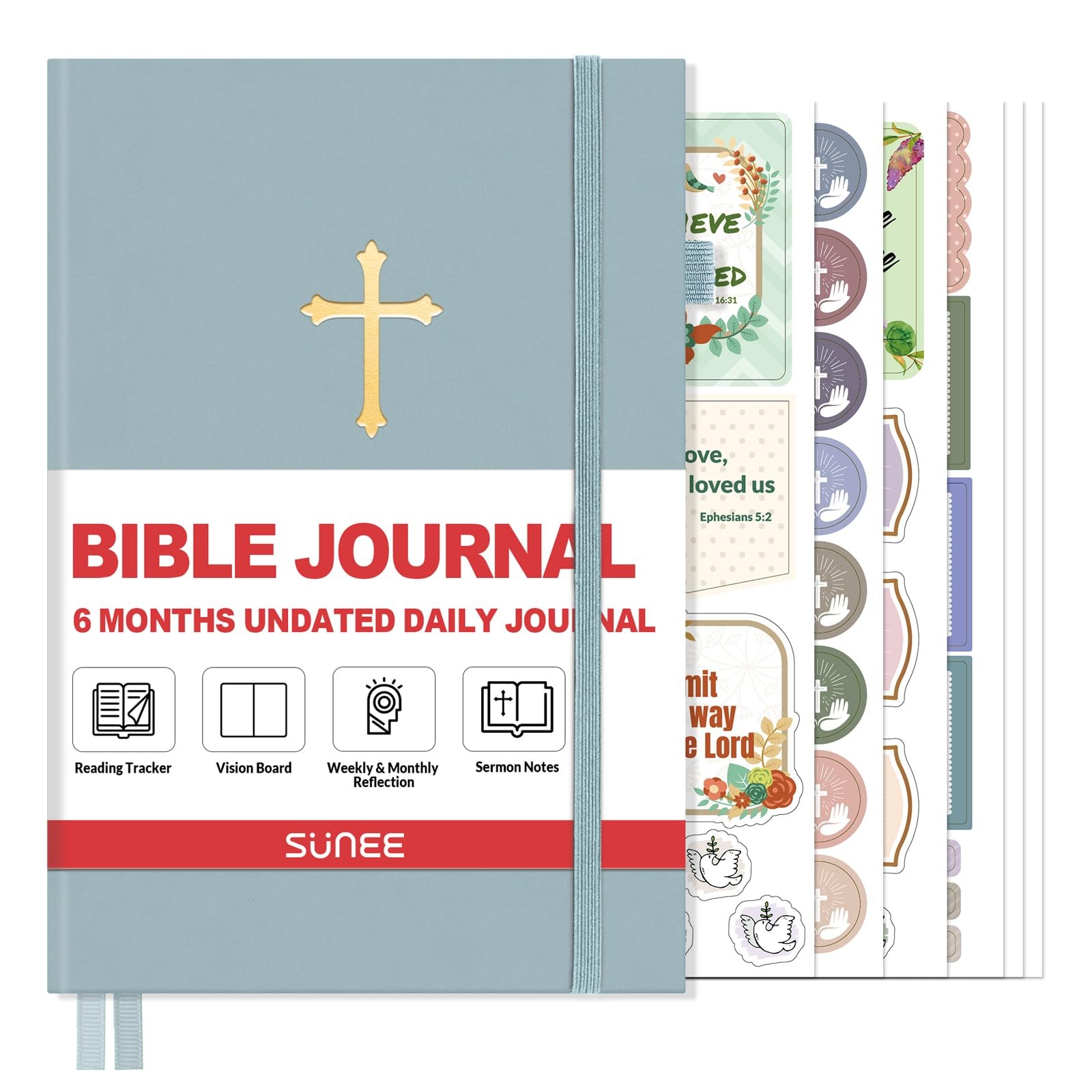 SUNEE Christian Bible Study & Prayer Journal A5-Undated-Hardcover, Grey Blue
