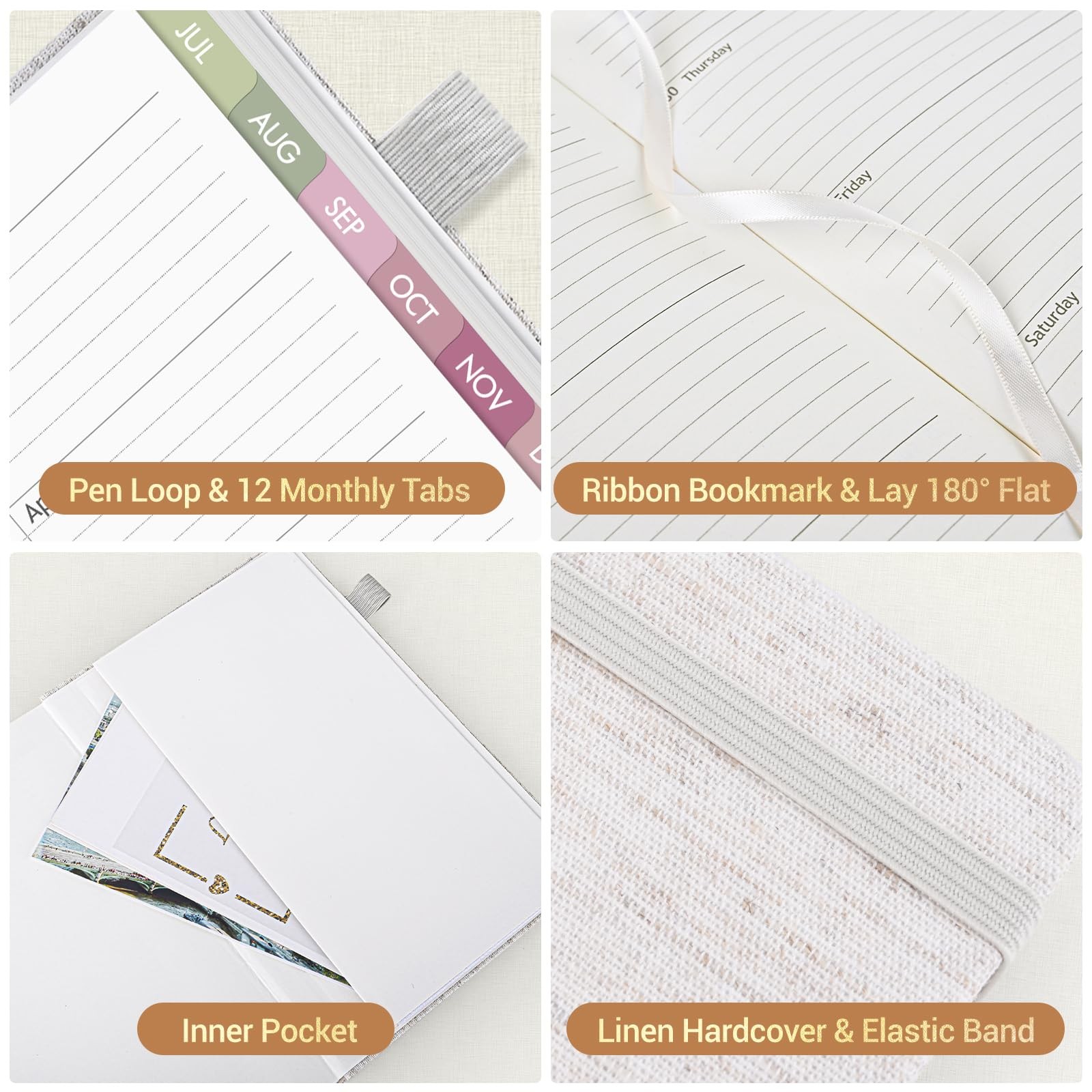 2026-2027 Planner, Academic Weekly and Monthly Calendar A5, Linen-Beige