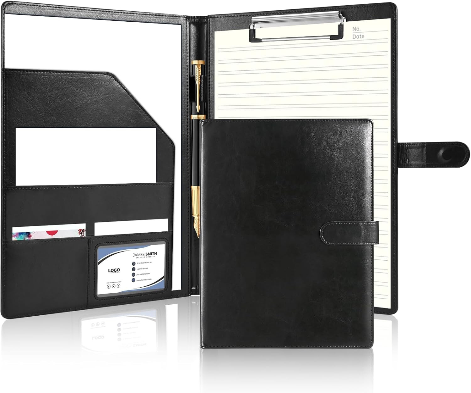 Professional Leather Portfolio Binder Padfolio with Clipboard for Resume
