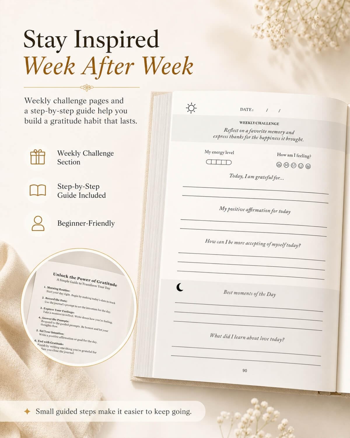 The Daily Gratitude Journal 2026 – Guided Practice Original Linen